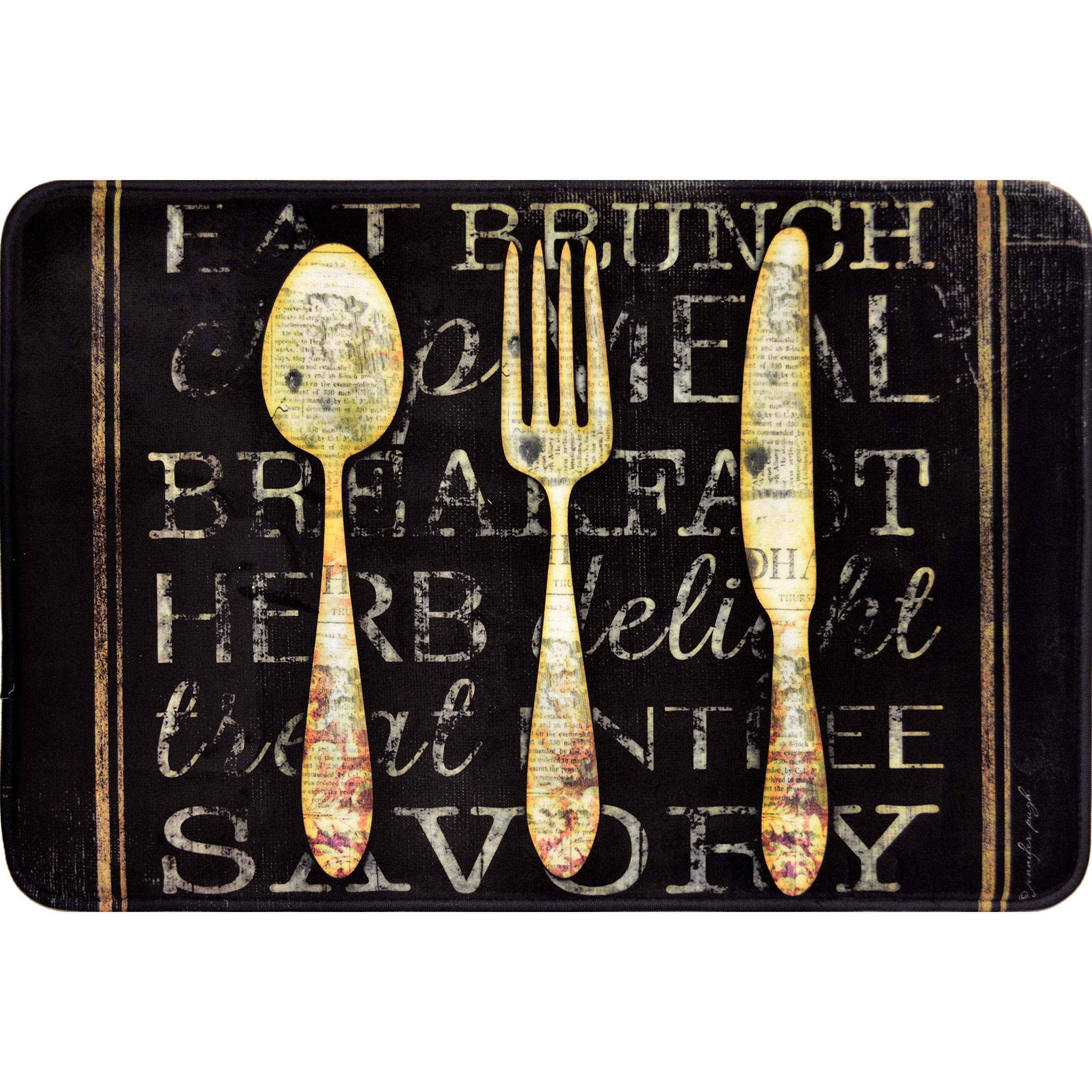 Anti-Fatigue Kitchen Mats (2-Pack) - Non-Slip Comfort Cushion for Standing - Chalk Art Silverware Design - Perfect for Cooking, Baking & Dishwashing in Home Kitchen