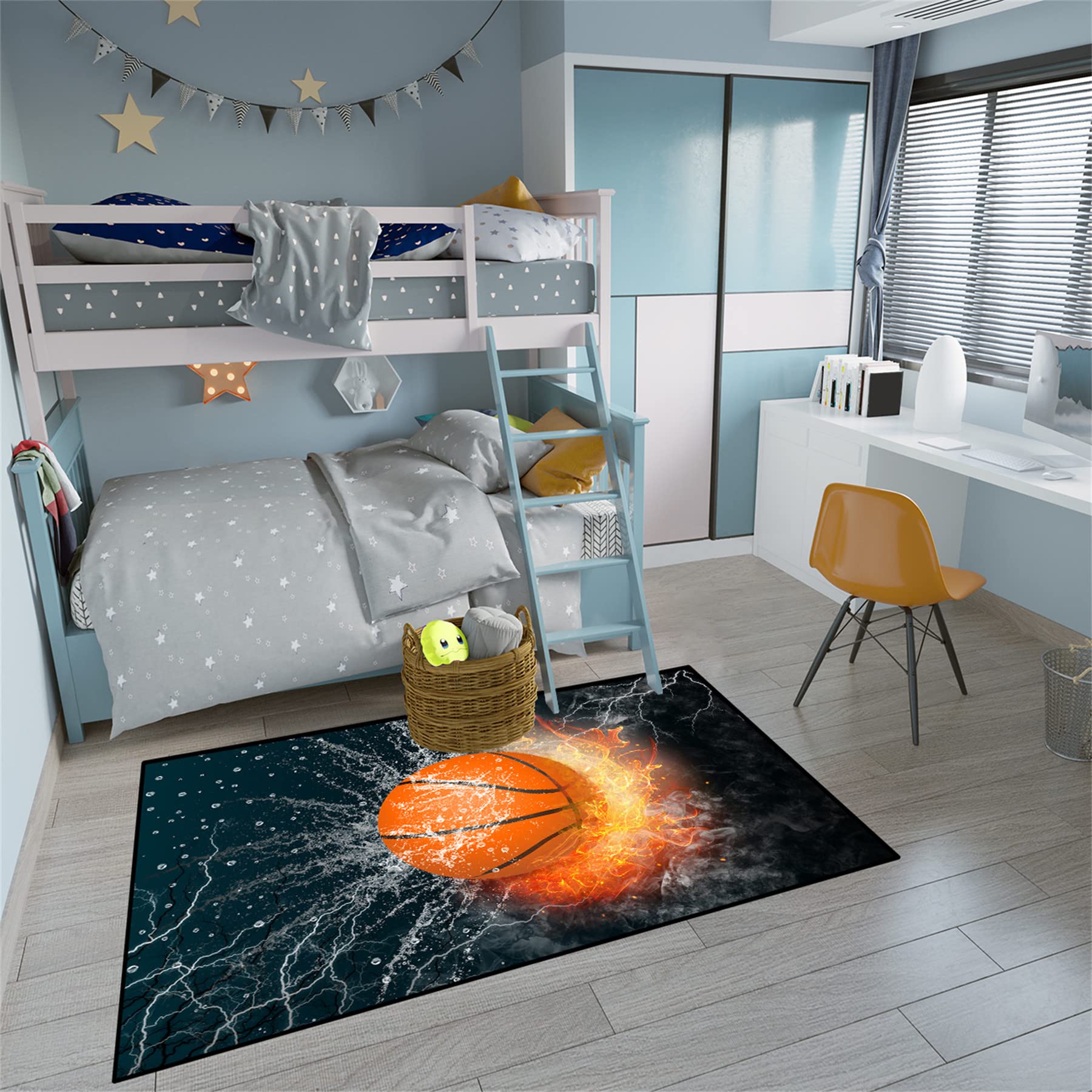 Premium Black Basketball Sports Rug - Non-Slip Playroom & Bedroom Decor for Boys - 2'5