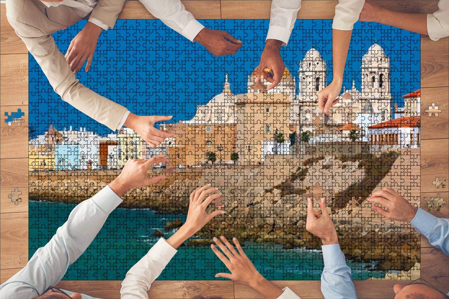 1000-Piece Wooden Jigsaw Puzzle - Beach & Cathedral in Cadiz, Andalusia Spain | Beautiful Church Landscape Puzzle for Adults & Kids | Educational Brain Teaser & Stress Relief Game | Perfect for Family Bonding, Classroom Activities & Relaxation