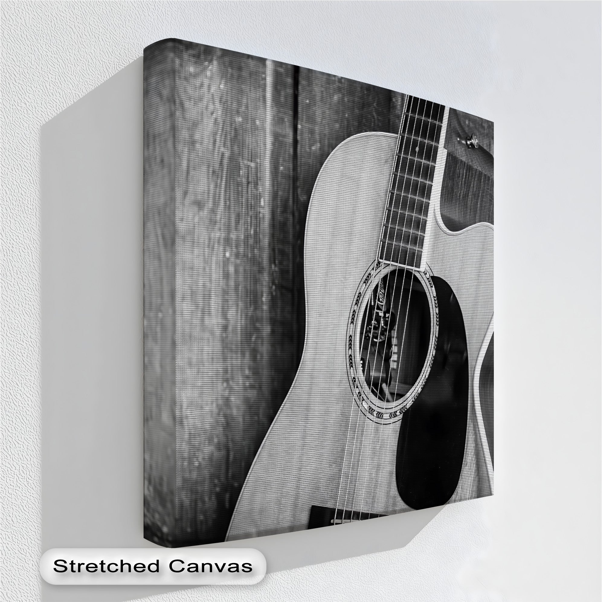 Acoustic Soul - Black and White Guitar Music Canvas Wall Art Print for Home & Office Decor - Perfect for Living Room, Bedroom, Studio