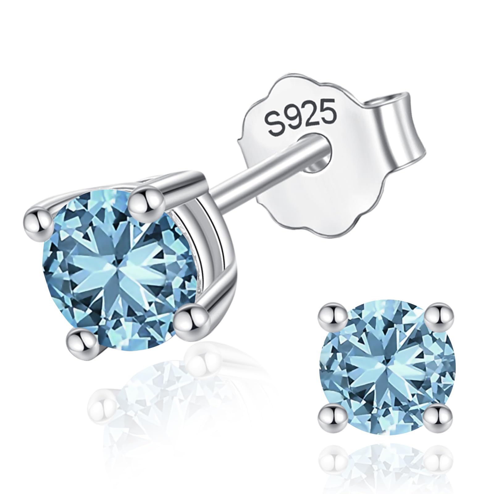 14K White Gold Plated Sterling Silver Stud Earrings with Birthstone & CZ - Elegant Jewelry Gift for Women, Wife, Girlfriend - Perfect for Birthdays, Anniversaries & Special Occasions