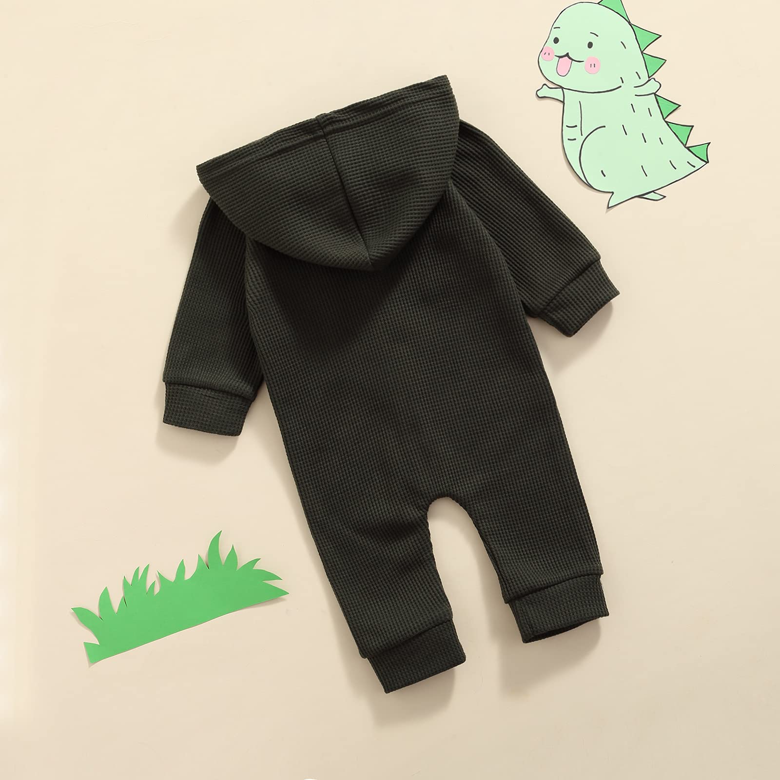 Ynibbim Winter Baby Romper - Unisex Newborn Hooded Jumpsuit, Waffle Cotton Button-Up Outfit for Boys & Girls | Cozy Infant Clothes for Winter Outings & Photo Shoots