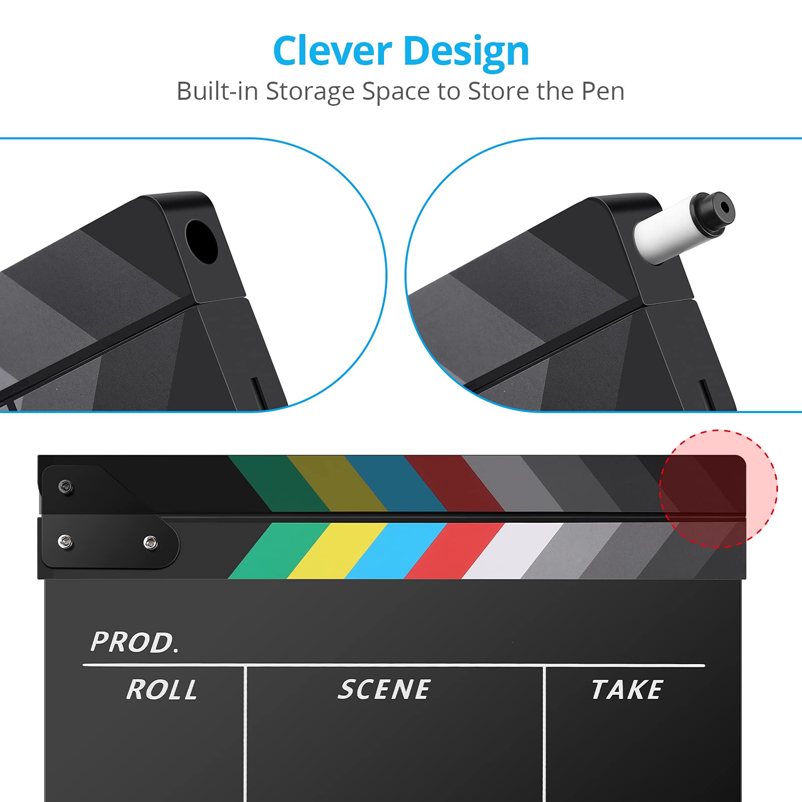Professional 12 x 10 Inch Acrylic Film Clapper Board with Magnetic Blackboard Eraser - Movie Slate Clapperboard for Filmmaking, Theater Decor, Video Production & YouTube Content Creation - Includes 2 Custom Pens, Cleaning Cloth & Hexagonal Wrench