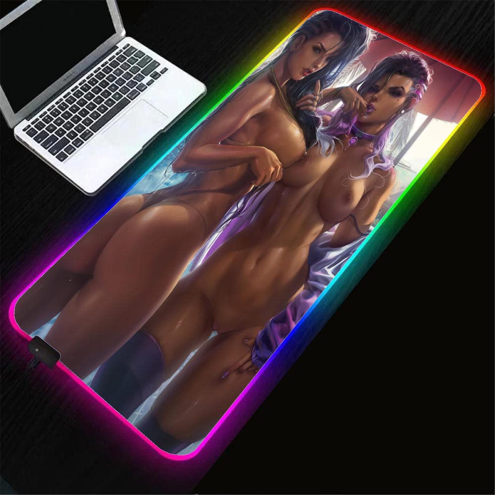 Anime Girls Gaming Mouse Pad - RGB LED Backlit, Non-Slip Surface (24x12 Inch) for PC, Laptop, Computer Desk - Perfect for Gaming, Office Work & Streaming Setups
