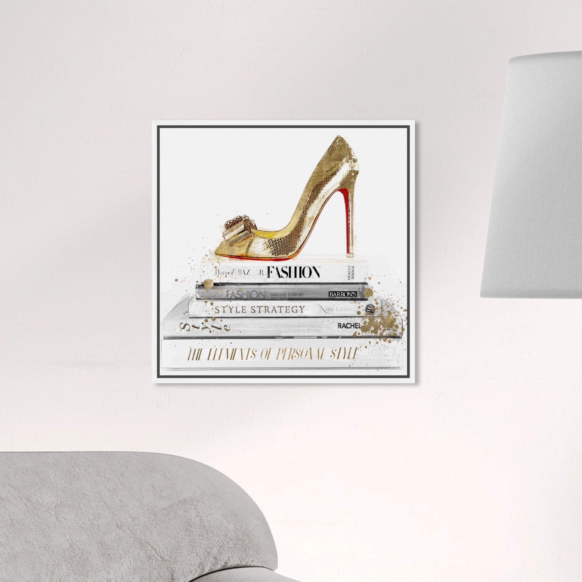 Oliver Gal Artist Co. Red Sole Shoes Framed Wall Art - 16x16 Inch Fashion Glam Canvas Print in Gold & White - Perfect for Home Décor, Bedroom & Office Wall Decor
