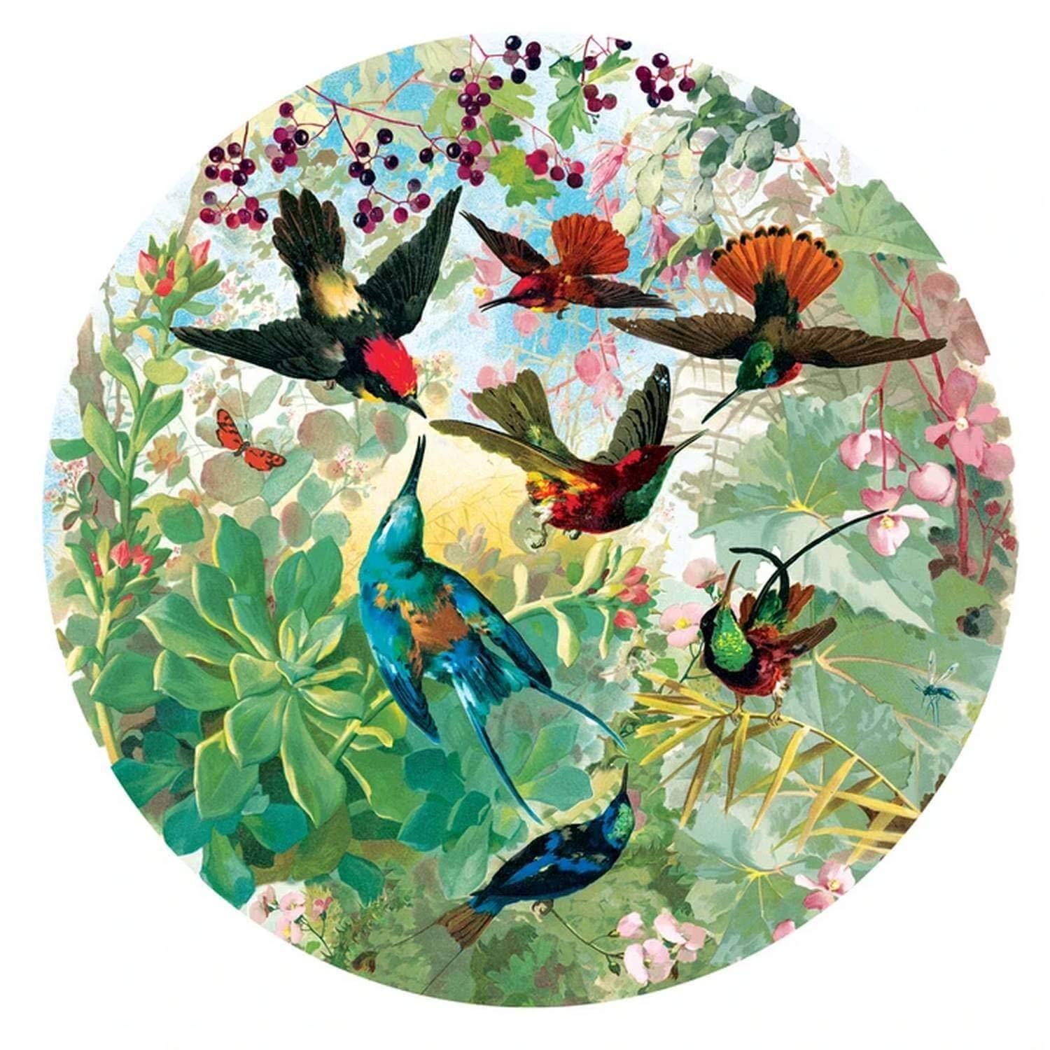 eeBoo Piece and Love Hummingbirds 500-Piece Round Jigsaw Puzzle for Adults & Families - Premium Glossy Finish, Durable Puzzle Pieces with Minimal Dust - Perfect for Family Game Nights, Relaxation & Home Decor