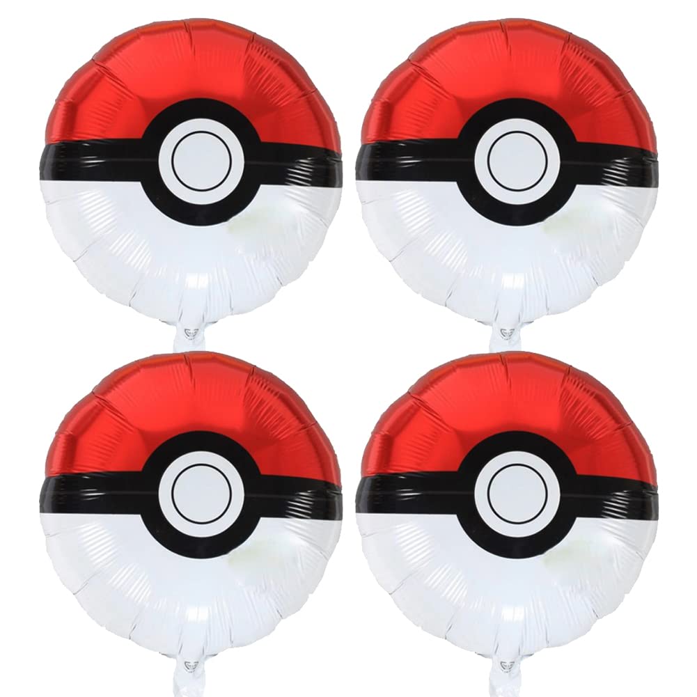 4 PCS LOVSONG 18 Inch Pokeball Foil Balloons - Pokemon Birthday Party Decorations for Kids, Baby Showers, Themed Parties & Photo Backdrops