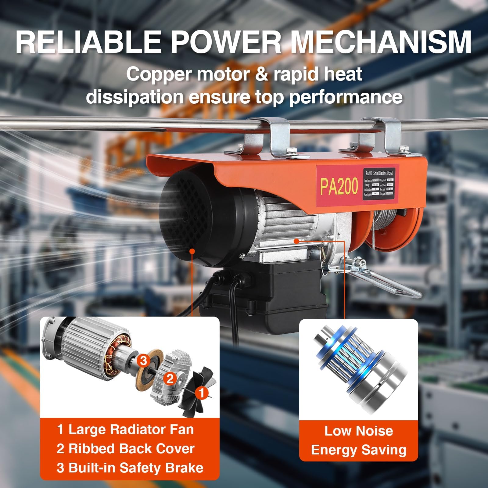 440 Lbs Electric Hoist - 6.5FT Double Slings Engine Lift Crane | 460W 110V Steel Wire Winch for Garage, Warehouse & Factory | Heavy Duty Lifting for Automotive Repair, Construction & Industrial Use