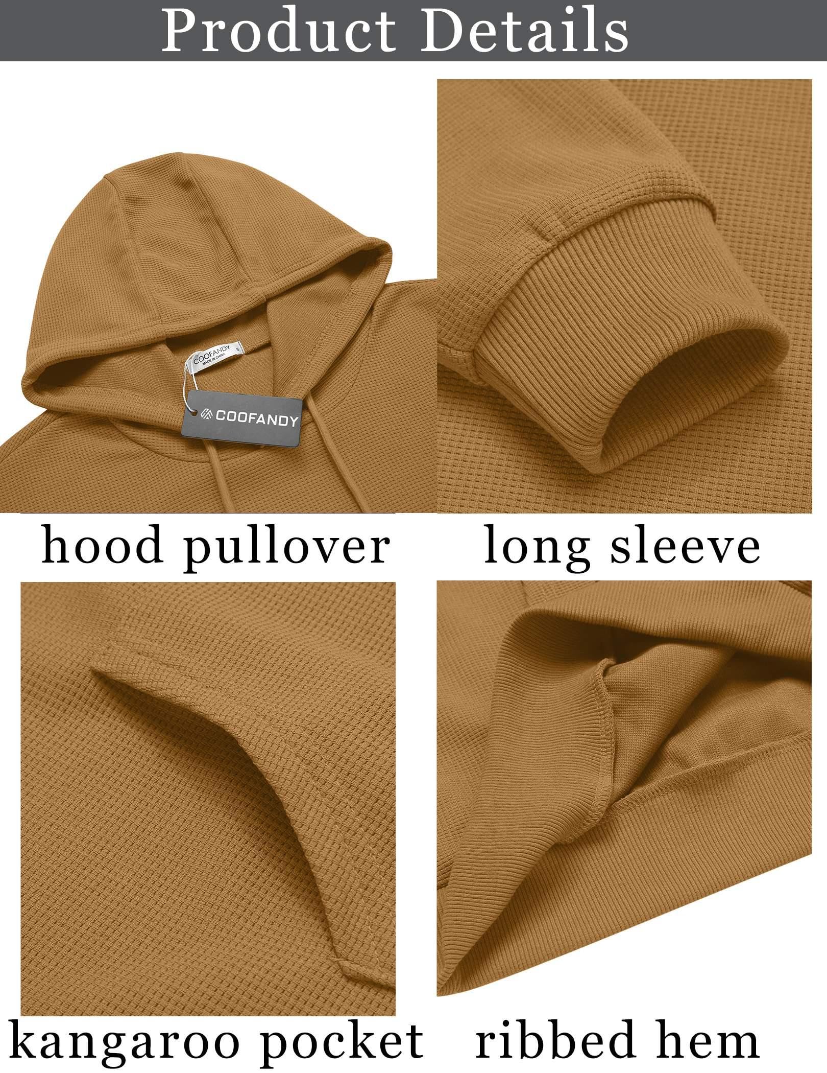 COOFANDY Men's Long Sleeve Waffle Knit Hoodie with Pocket - Casual Pullover Sweatshirt for Everyday Wear, Gym, and Outdoor Activities