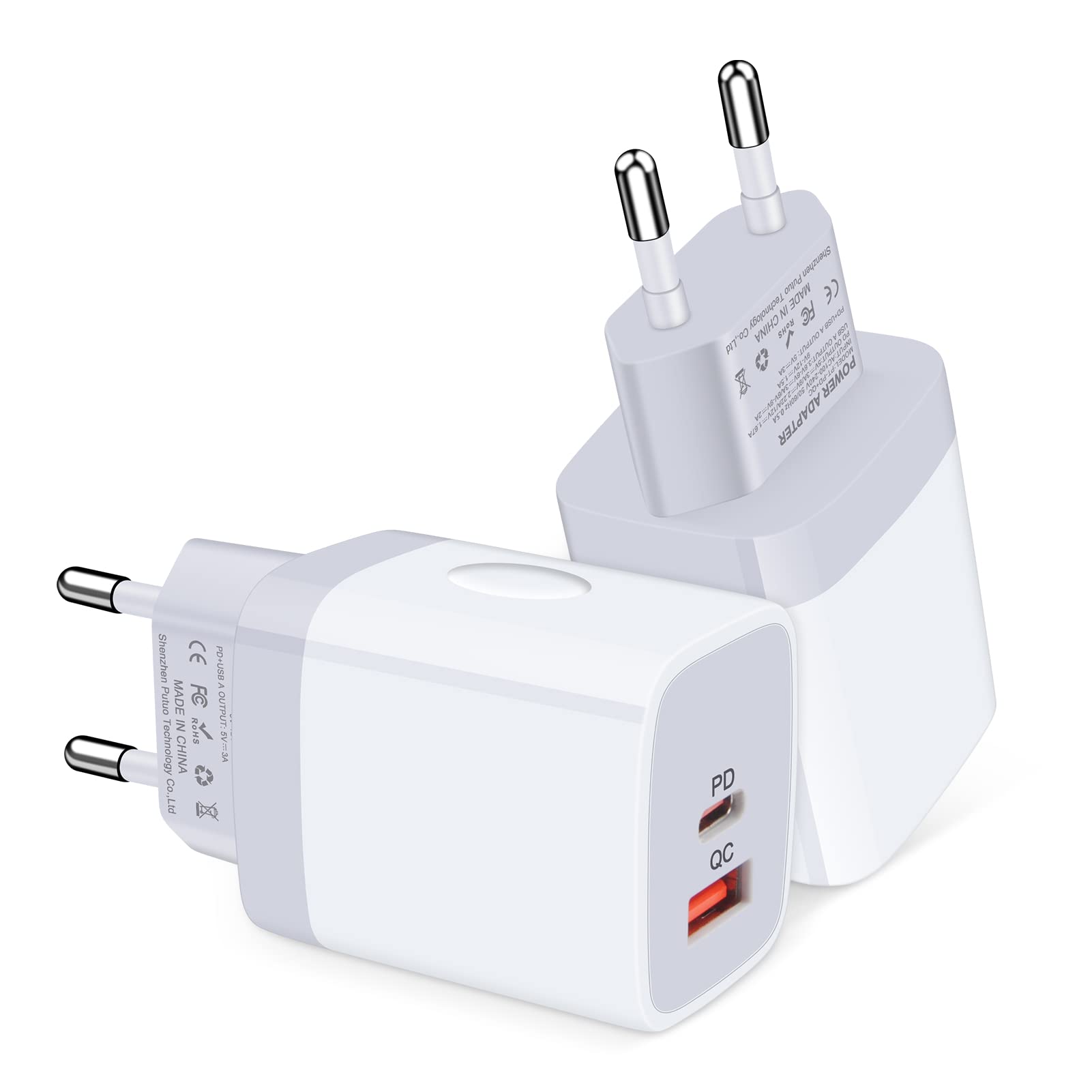 2-Pack European Travel Plug Adapter with 2 USB Ports & USB-C - Universal International Power Adapter for Europe - Compatible with iPhone 14/13/12/11/Pro Max/XR/XS/8, iPad, Samsung Galaxy S22/S21/A13, Pixel 6 - Perfect for Hotels, Airports & Worldwide Travel