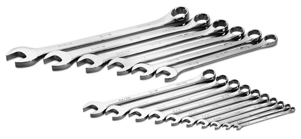 16-Piece 12-Point Fractional Long Combination Chrome Wrench Set - Professional Mechanics Tool Kit for Automotive Repair, Plumbing & DIY Projects