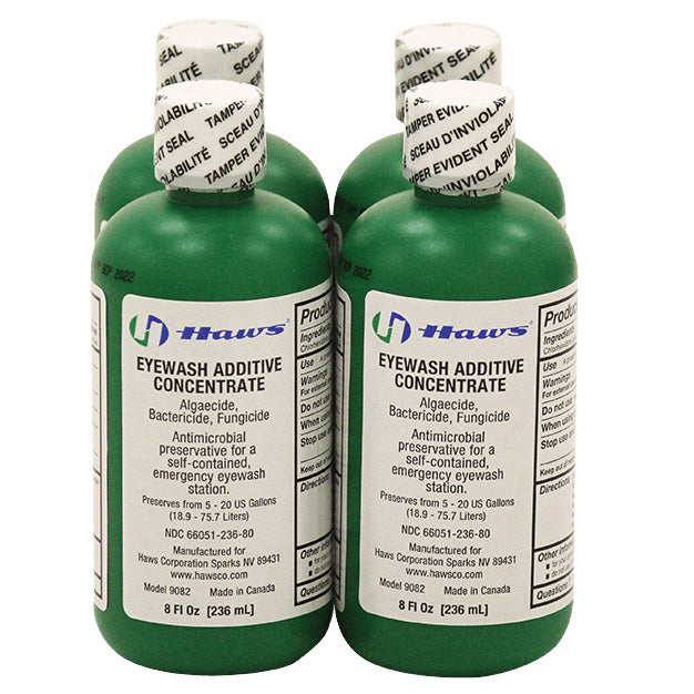 Haws 9082 Eyewash Preservative Solution - 4 Pack of 8 oz (236 ml) Bottles for Emergency Eye Wash Stations & First Aid Kits - Ideal for Workplace Safety & Lab Use