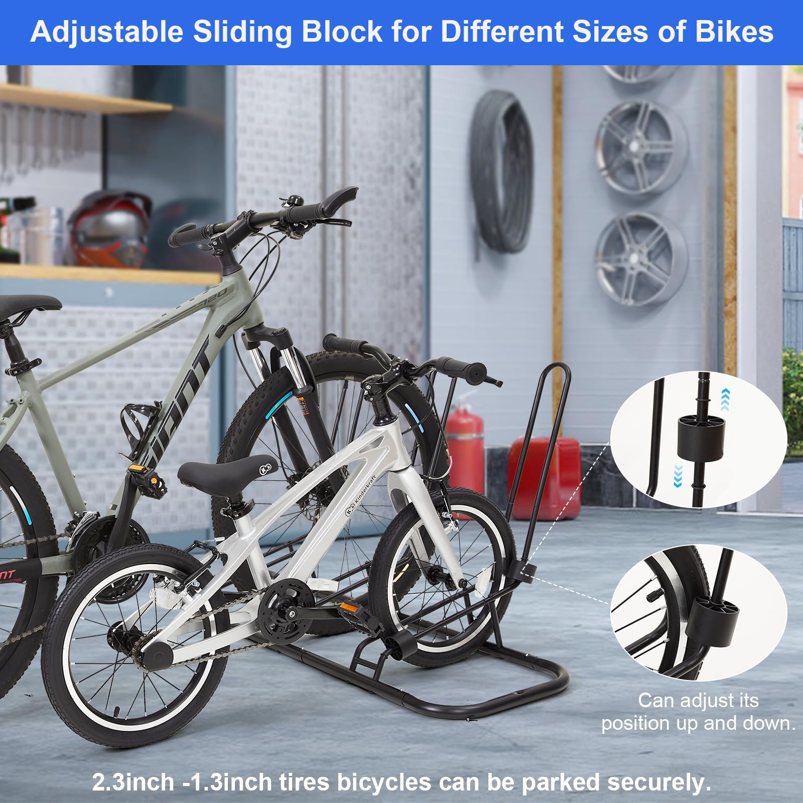 3 Bike Floor Stand Rack - No Contact with Disc Brakes & Derailleur - Waterproof Bicycle Storage for Garage, Home & Outdoor Use - Perfect for Road Bikes, Kids Bikes & Mountain Bikes (MTB) - Ideal for Space-Saving Bike Organization in Small Garages, Apartments and Backyards