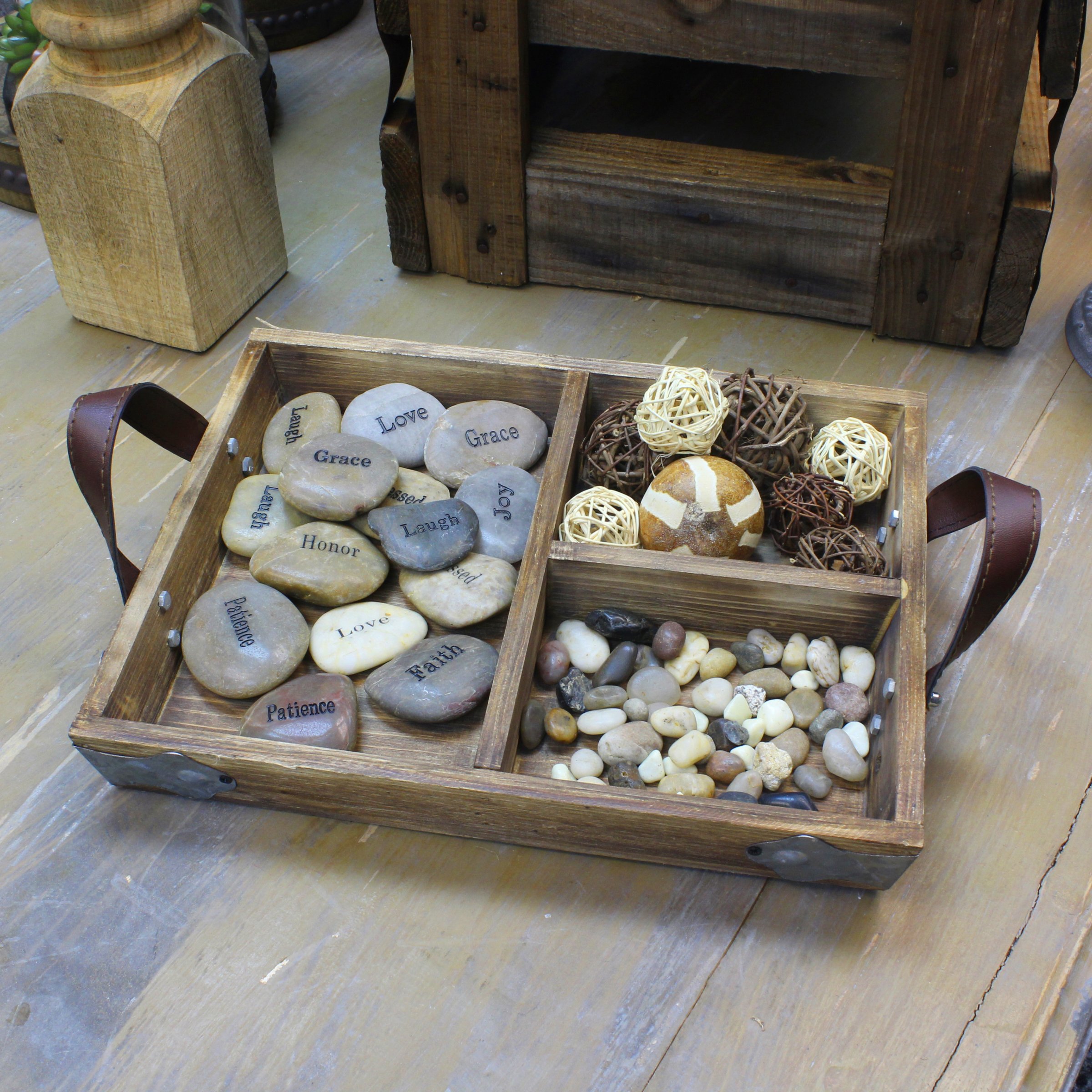 Rustic Wood Serving Tray with Leather Handles - Perfect for Parties & Home Decor