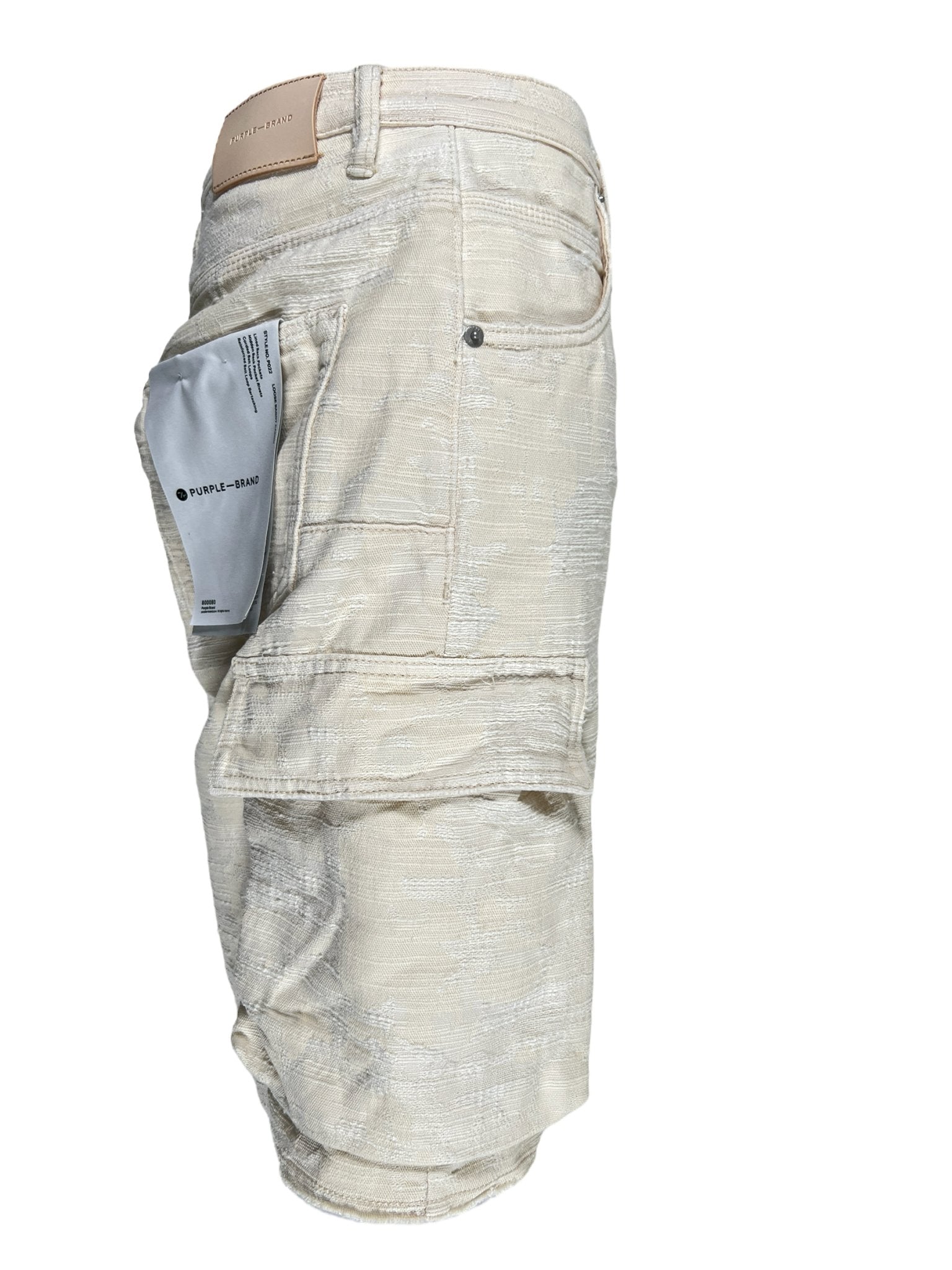 Purple Brand P022 JCSW Jacquard Cargo Shorts for Men - Ivory Casual Summer Shorts with Pockets | Perfect for Outdoor Activities, Travel & Streetwear Fashion