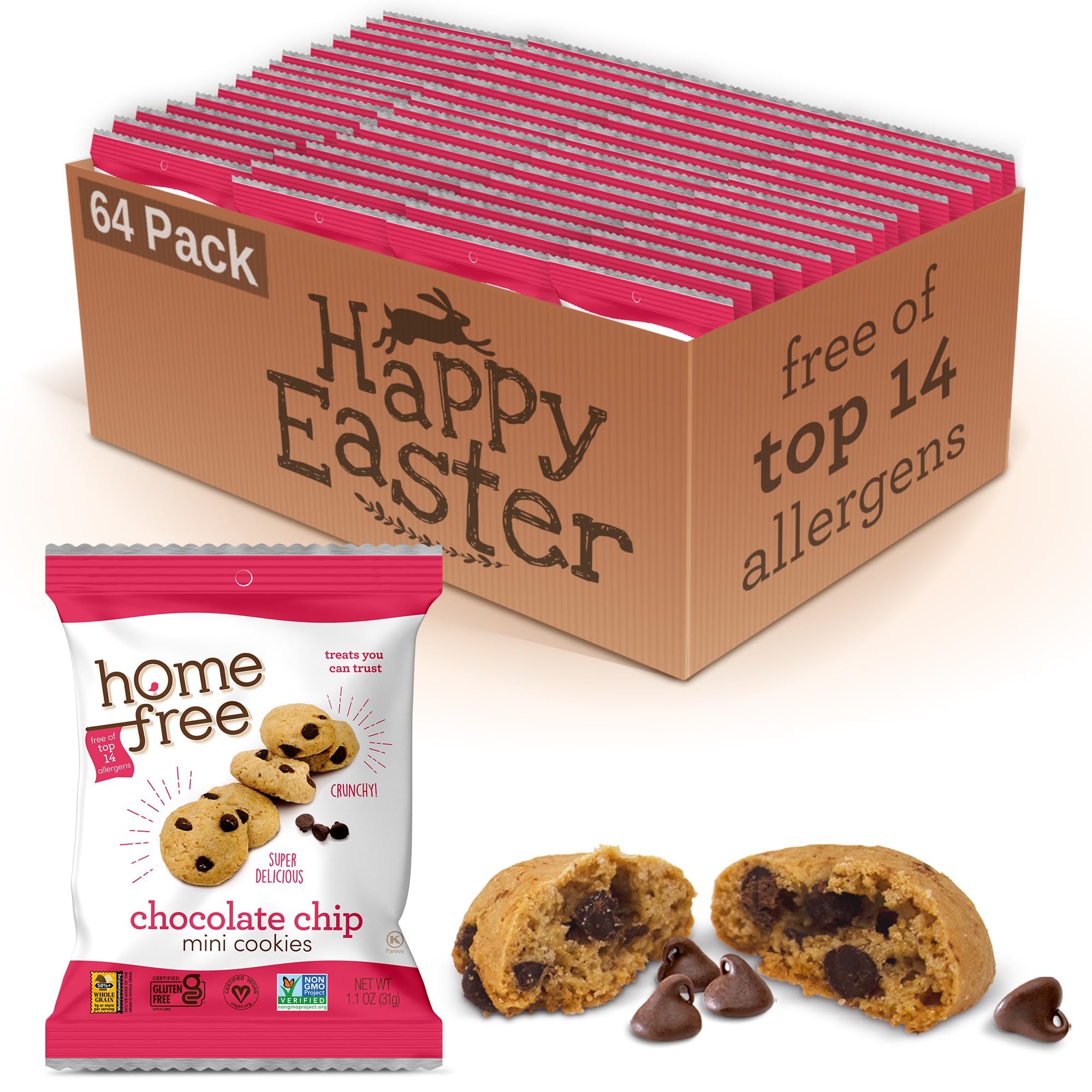 Gluten Free Mini Cookies - Chocolate Chip, 1.1oz Single Serve Pack of 64 | Homefree Trusted Snacks | Perfect for School Lunches, Office Snacks & On-the-Go Treats
