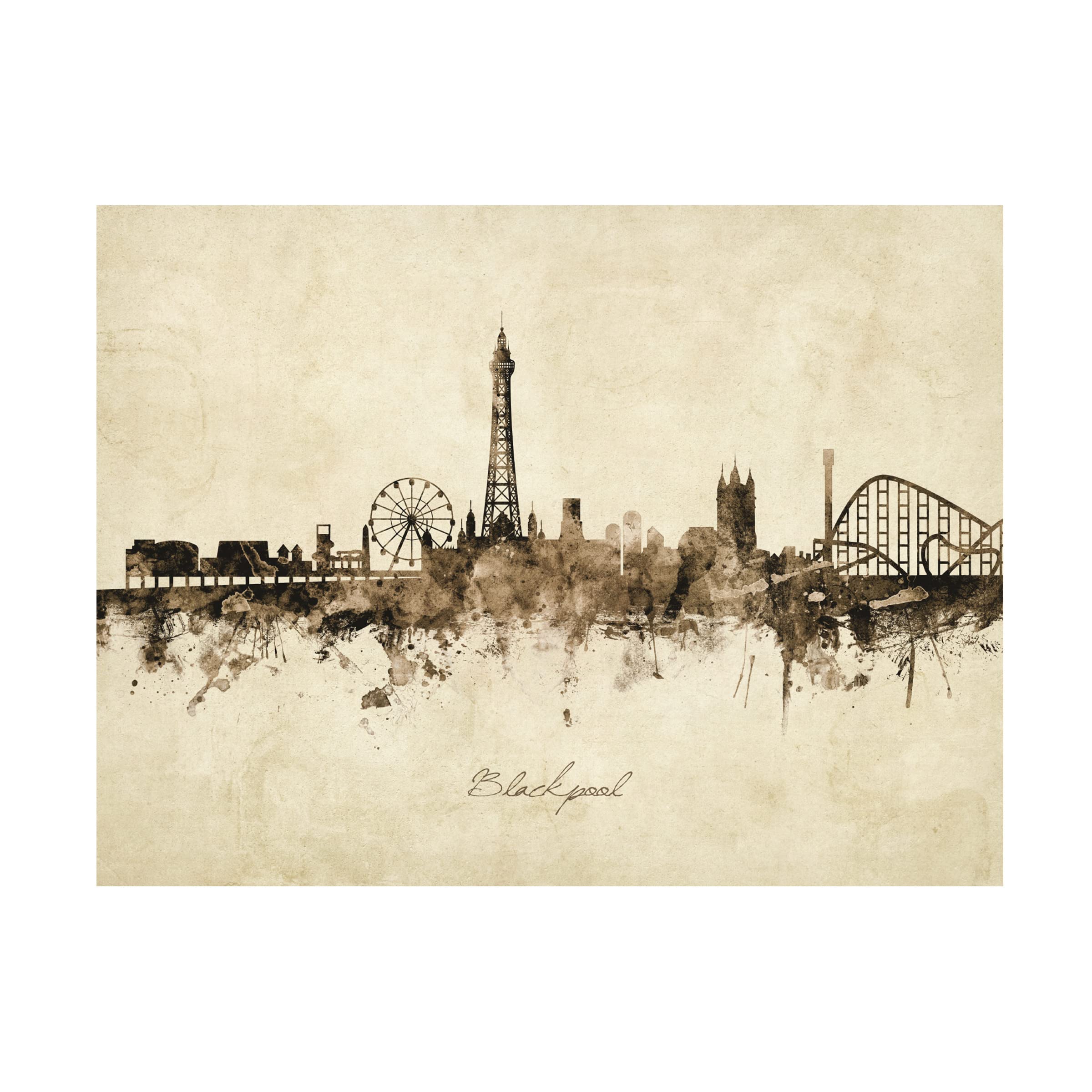 Michael Tompsett Blackpool England Skyline Vintage Canvas Art Print - Premium Wall Decor for Living Room, Bedroom & Office