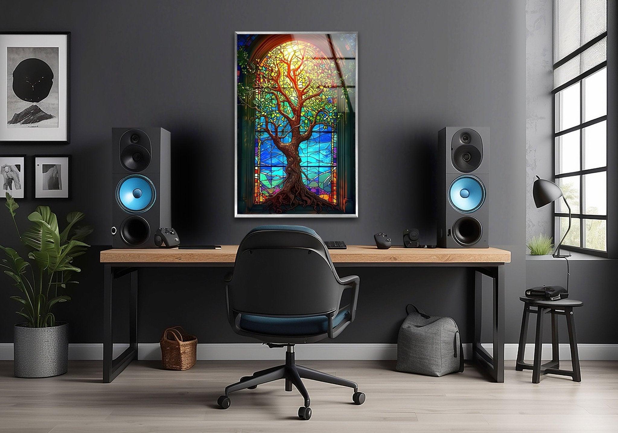 Stunning Yellow Life of Tree Glass Wall Art - Handmade Modern Home Decor for Living Room, Bedroom & Office - Perfect for Gifts & Interior Design