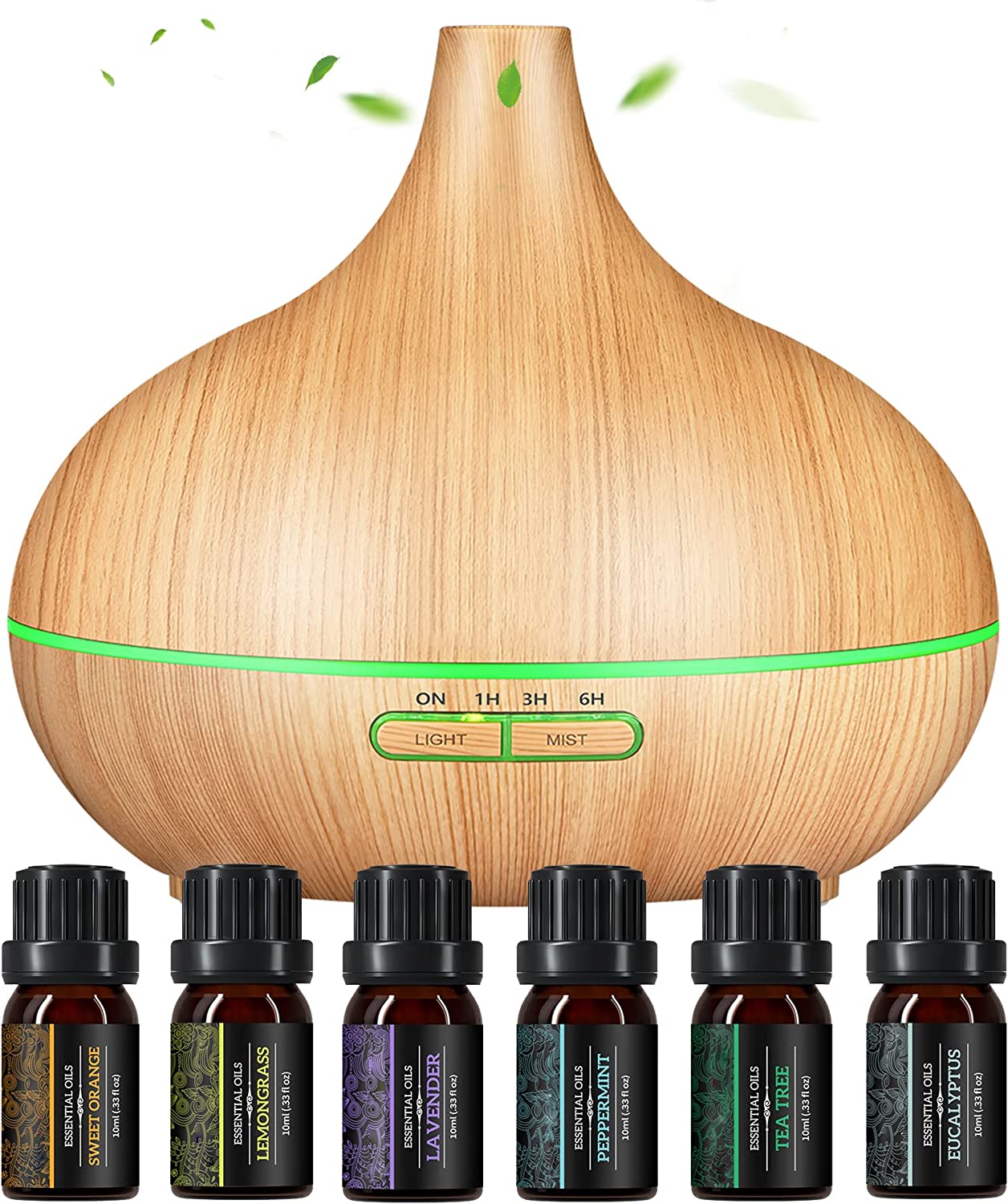 Best Aromatherapy Essential Oil Diffuser 500ml with 6 x 10ml Essential Oils Set - Perfect for Home, Office, Yoga & Spa Relaxation