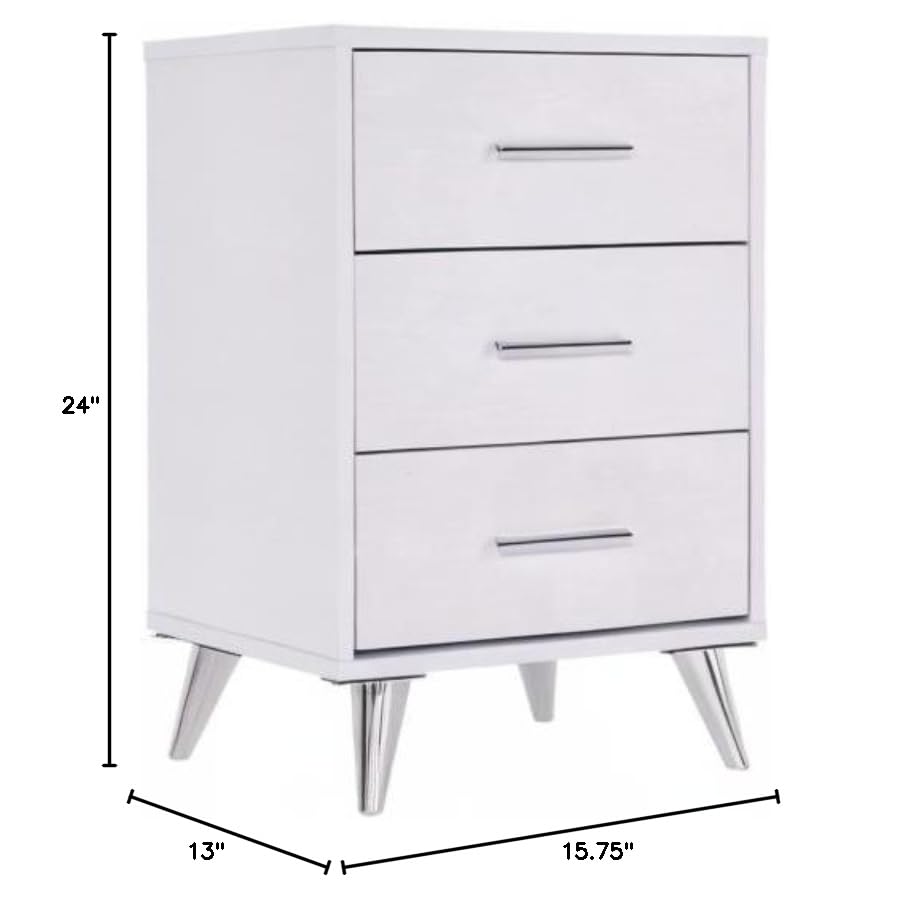 Southern Enterprises Owen 3-Drawer Nightstand in White - Modern Bedside Table for Bedroom, Guest Room & Nursery Storage