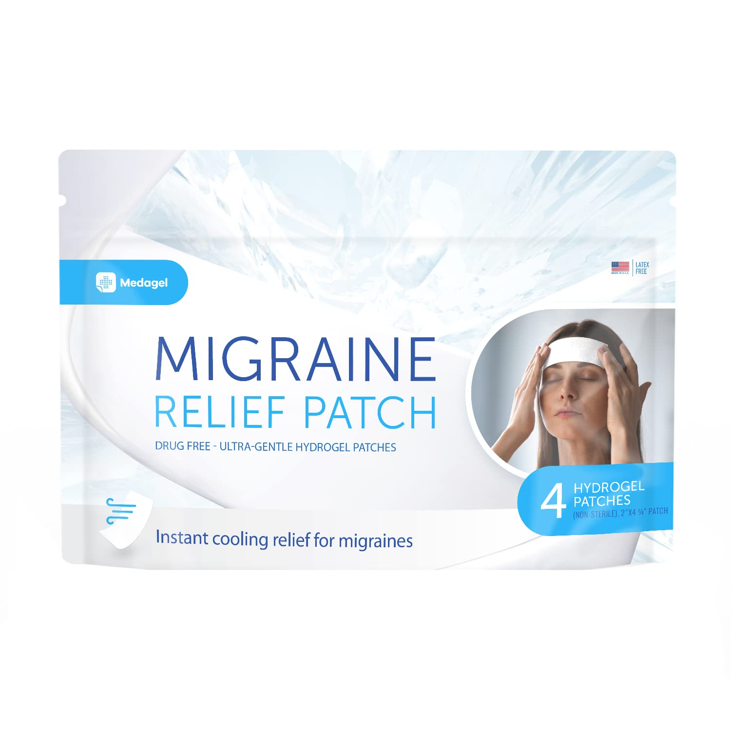 Migraine Relief Cooling Patches for Headaches, Fever & Hormonal Pain - Mess-Free Hydrogel Therapy, Made in USA (4 Patches) - Perfect for Work, Travel & Home Use