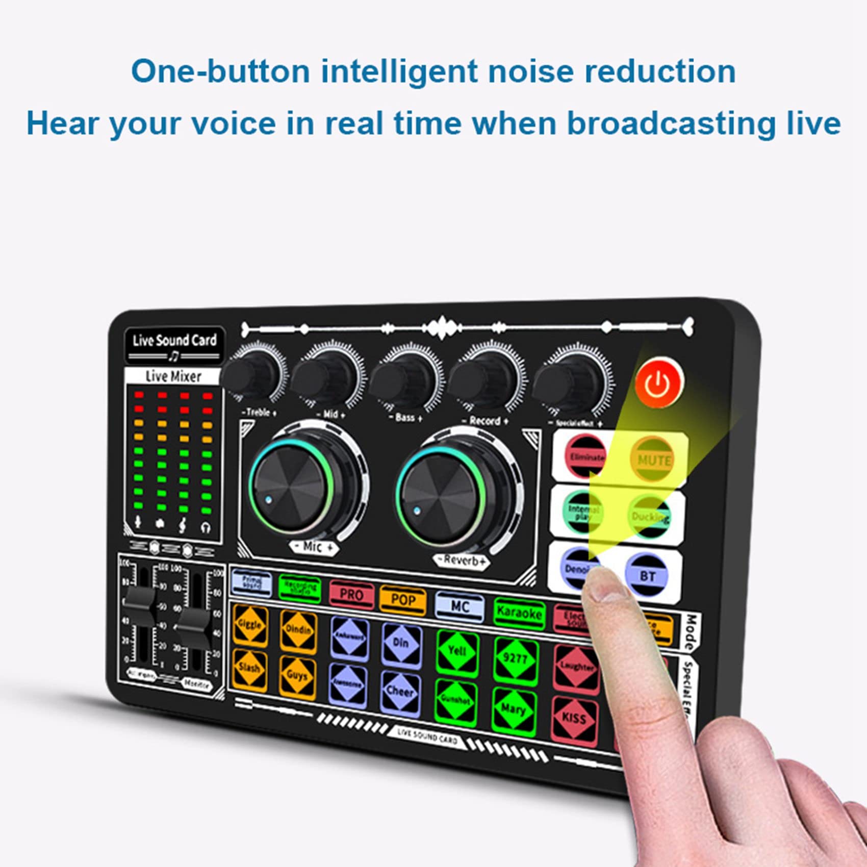 Leihao F999 Professional Audio Mixer & Sound Card - Voice Changer, USB Mixing Console with Amplifier for PC, Phone, Computer (Perfect for Live Streaming, Podcasting & Karaoke)