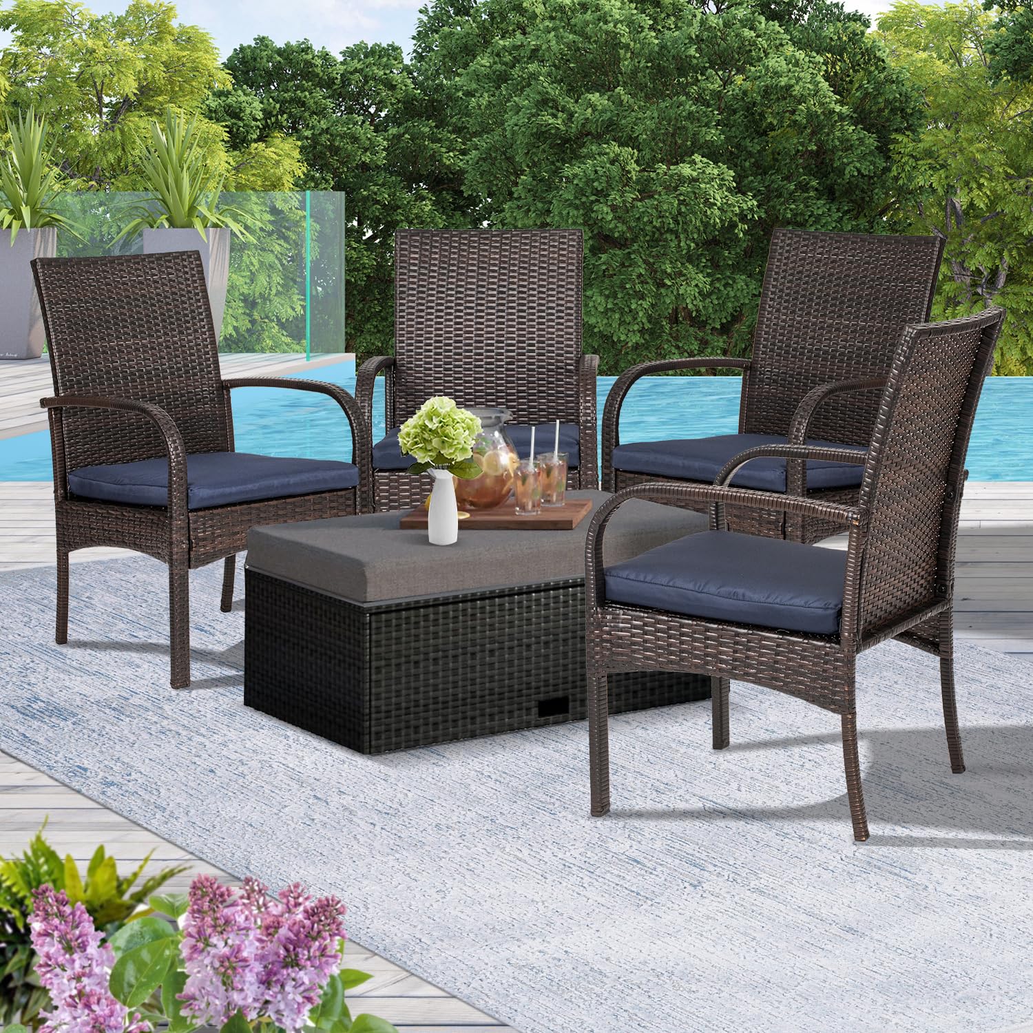 2 Pack Wicker Patio Dining Chair Cushions - Padded Outdoor Rattan Seat Cushions with Armrest Support, 350 lb Weight Capacity, Brown - Perfect for Backyard, Garden, Poolside & Patio Furniture