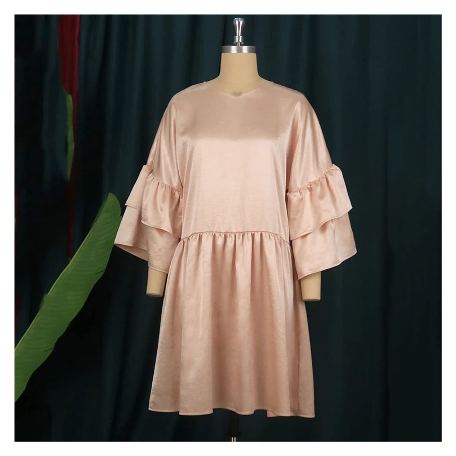 LEIGE Women's Plus Size Casual Dress with V-Neck, Long Flare Sleeves & Ruffles - Loose Fit Knee Length Summer Dress (Color A, Size Large) - Perfect for Office, Date Night & Weekend Outings