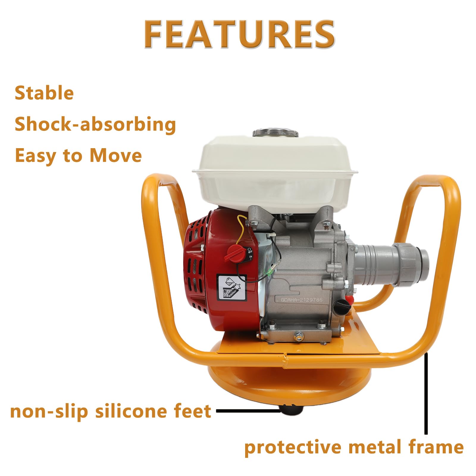 7.5HP Gasoline Powered Heavy Duty Concrete Vibrator with Base - Efficient Air Bubble Removal for Construction & DIY Projects - Perfect for Driveways, Foundations & Slabs