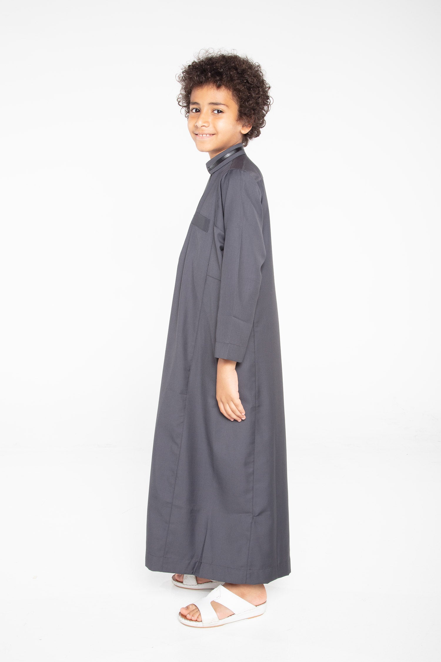 713 Charcoal Grey Kids Thobe - Islamic Traditional Dress for Boys - Perfect for Eid, Ramadan & Special Occasions