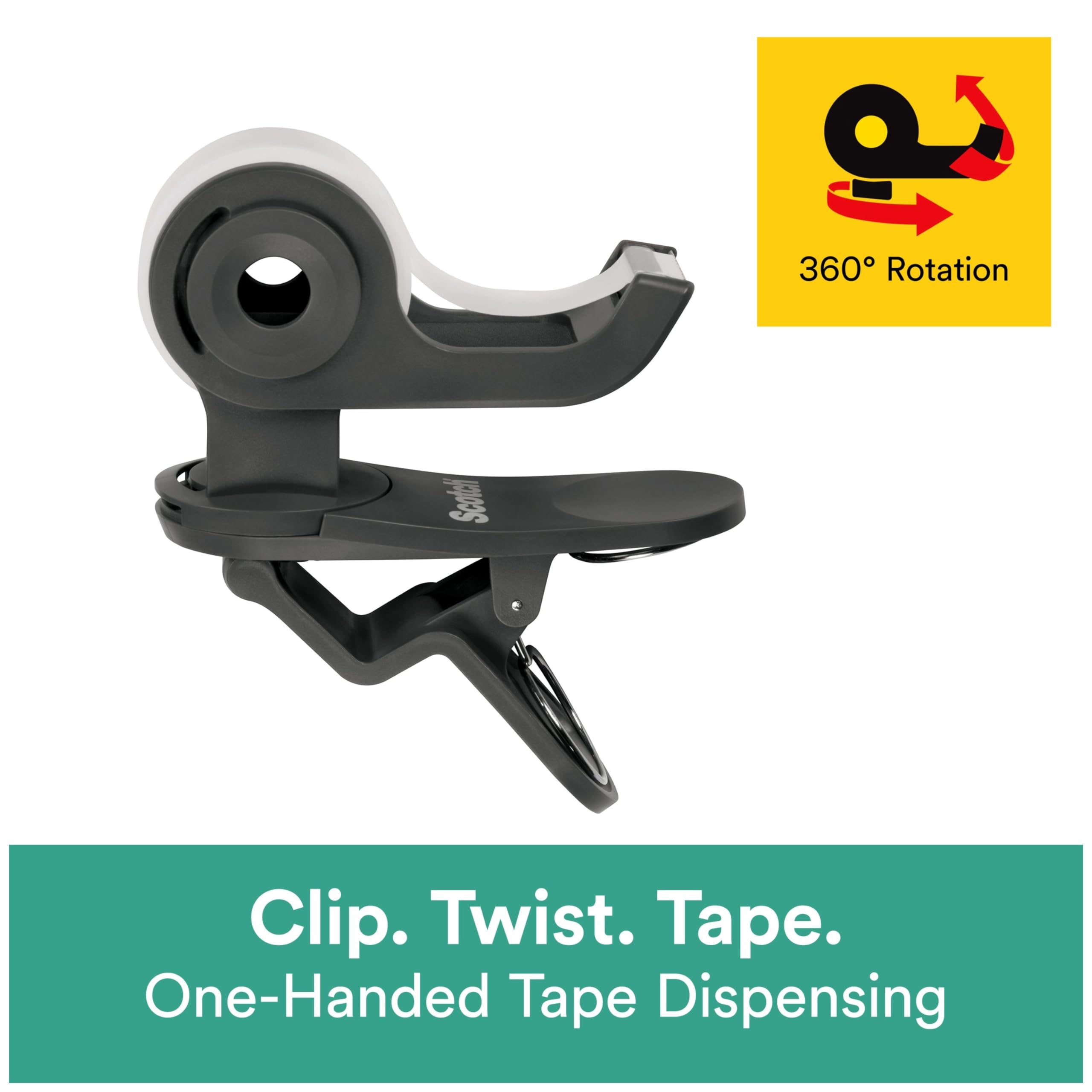 Scotch Brand Clip & Twist Tape Dispenser - 3-Pack, Charcoal Gray, Desk & Table Clip-On for Easy Gift Wrapping, Office Supplies, Crafting & Home Organization (C19-3PK-SIOC)