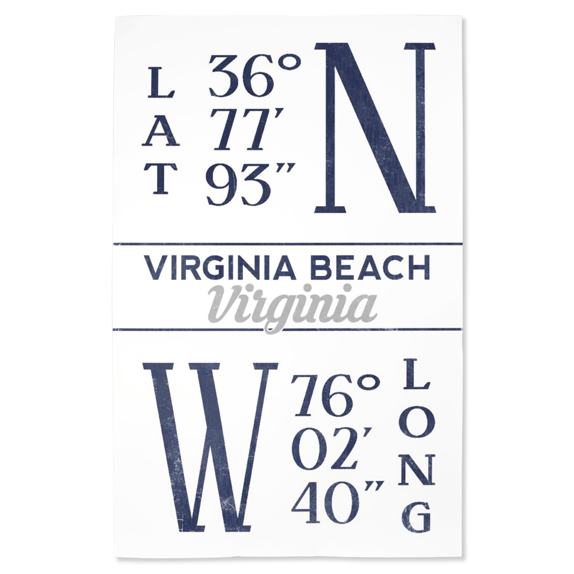 Lantern Press 16x24 Inch Giclee Art Print - Virginia Beach Latitude Longitude Coastal Wall Decor (Blue) | Perfect for Beach House, Living Room & Office Decor