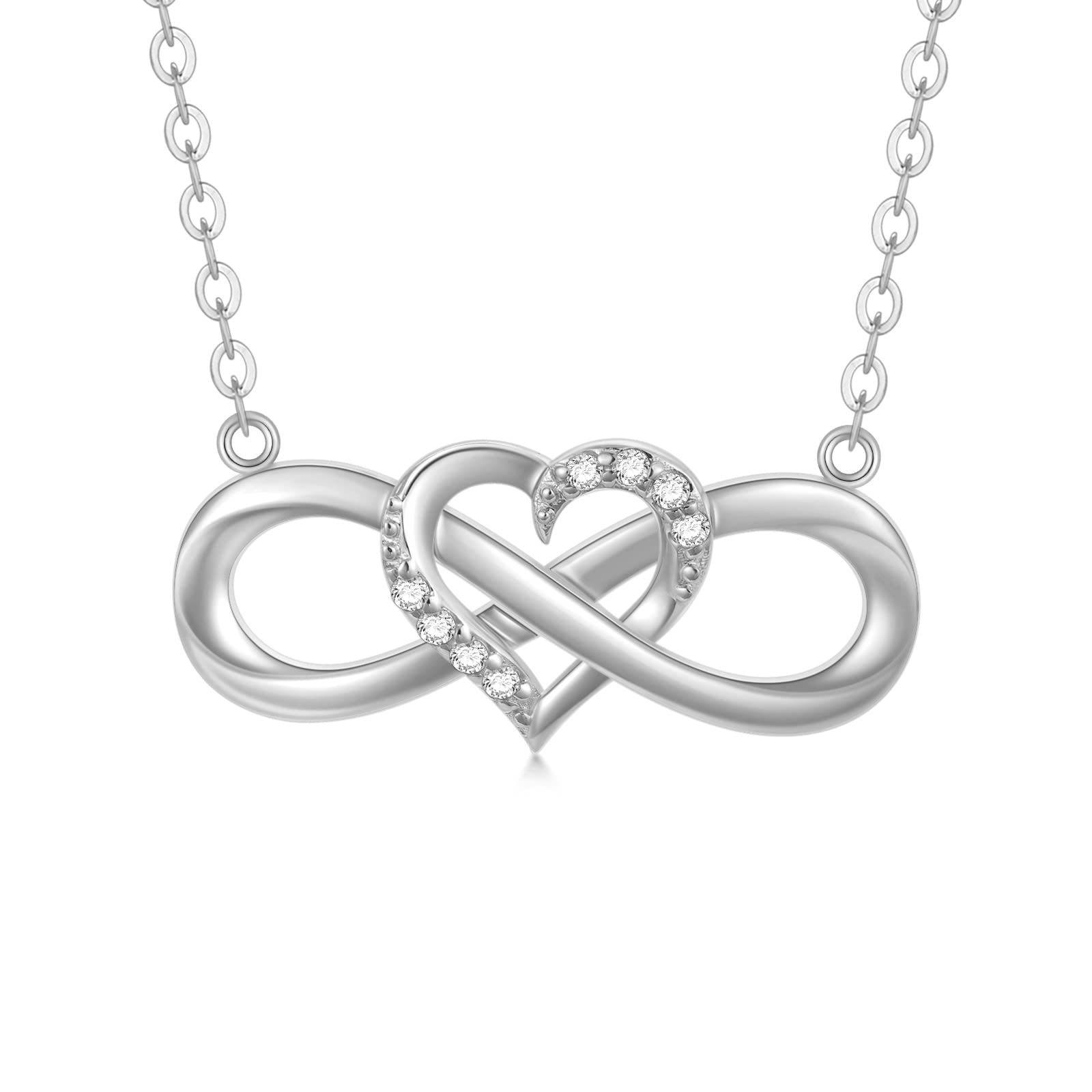 Natural Diamond Infinity Swirl Necklace - Sterling Silver Heart Pendant Love Jewelry for Women, Mom, Wife - 18