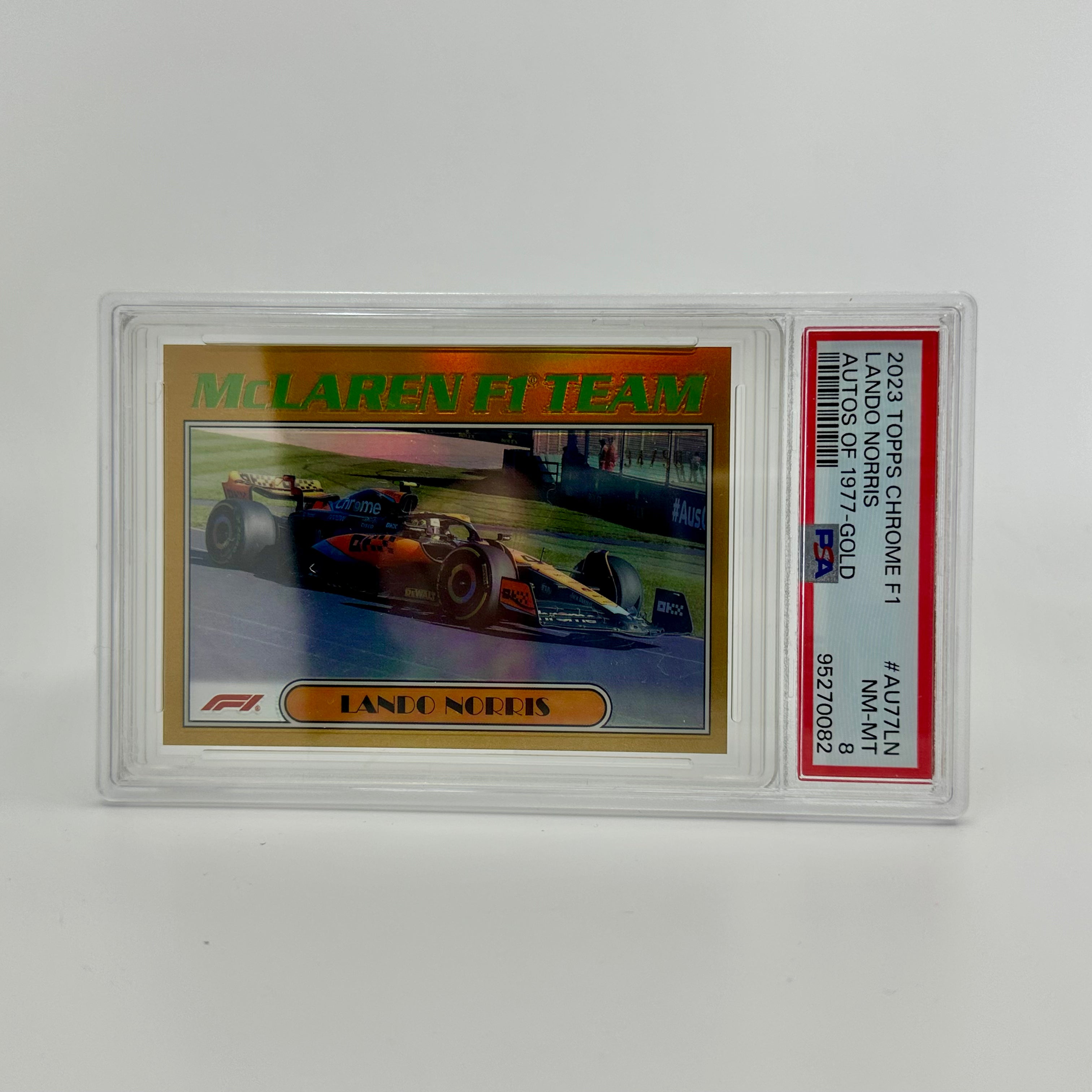 2023 Topps Chrome Lando Norris #AU77 LN Gold Parallel PSA 8 (34/50) - Perfect for F1 Collectors and Racing Fans Display