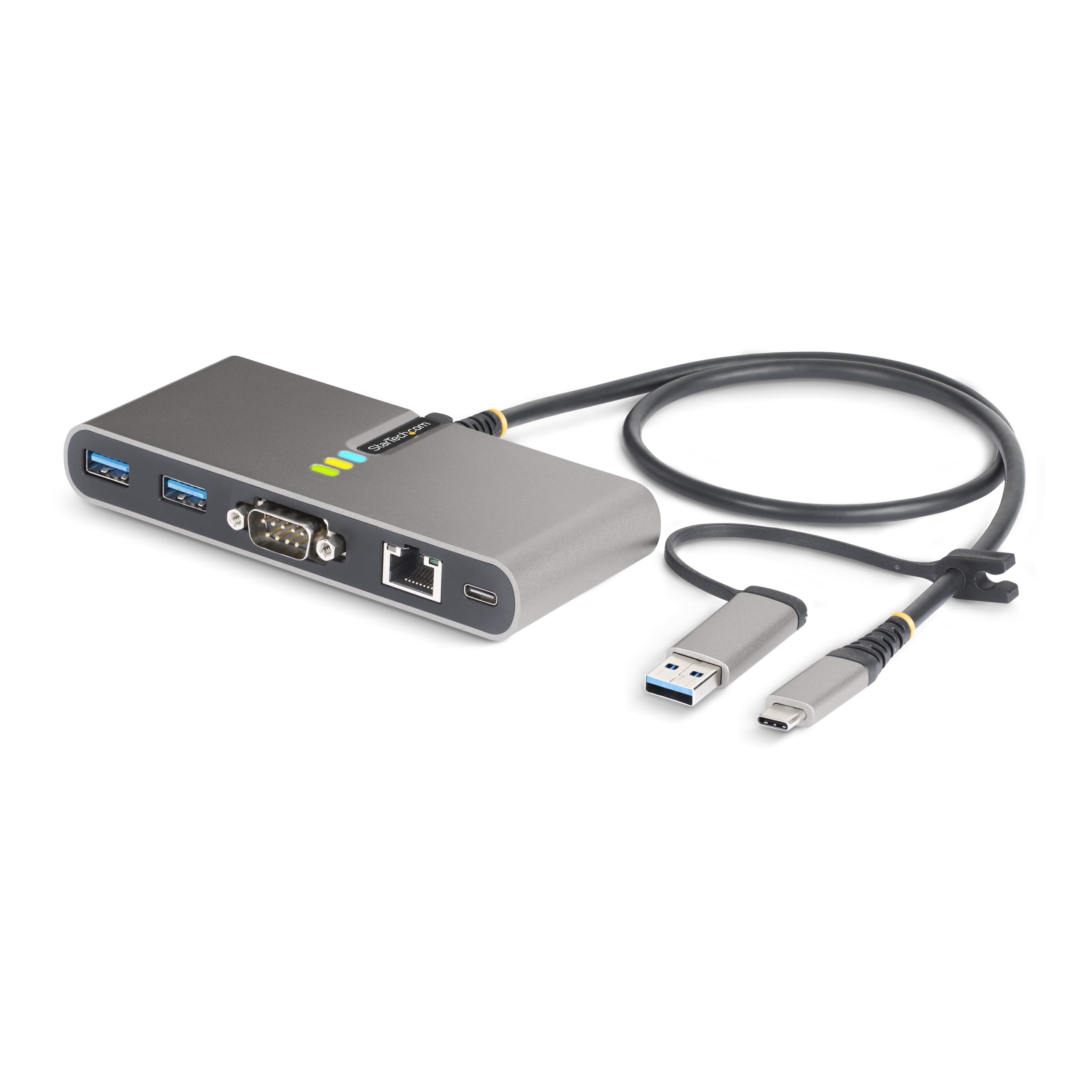 StarTech.com 2-Port USB-C Hub with Gigabit Ethernet & RS232 Serial Adapter | USB-C to USB-A Dongle | 100W Power Delivery | 2x USB-A 5Gbps Ports | Ideal for Laptops, Tablets & Workstations