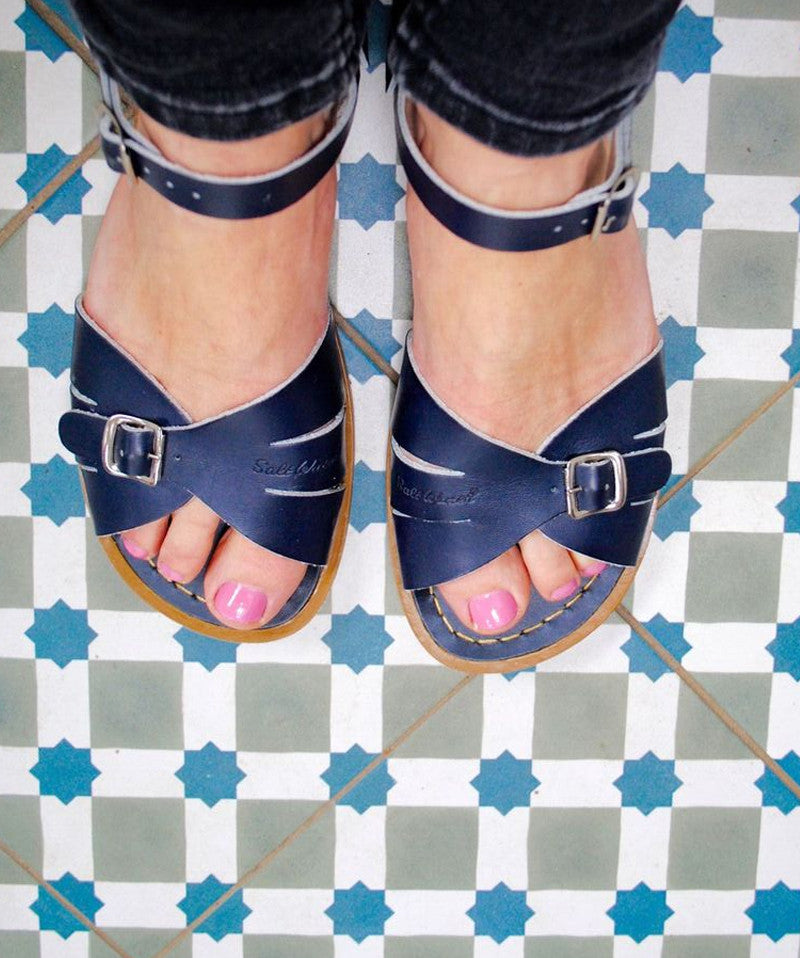 Classic Navy Saltwater Sandals for Women & Girls | Comfortable Leather Beach Sandals with Adjustable Buckle | Perfect for Summer, Vacation & Water Activities