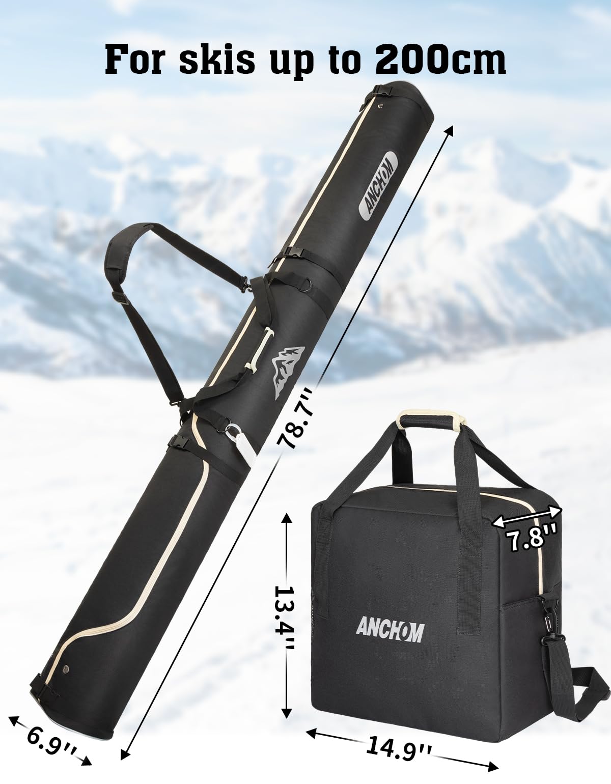 **Padded Ski and Snowboard Boot Bag Combo - 25L Waterproof Ski Bag Fits Skis Up to 200cm - Perfect for Travel & Winter Sports Gear Storage**
