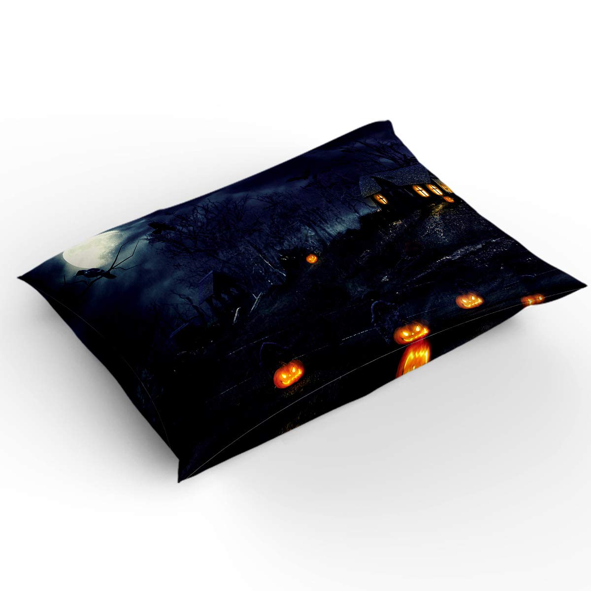 Halloween Haunted House Duvet Cover Set - 3 Piece Twin Size Bedding with 2 Pillow Shams | Soft Lightweight Comforter Cover in Pumpkin Forest Design | Perfect for Spooky Bedroom Decor, Kids Room & Halloween Party Themes