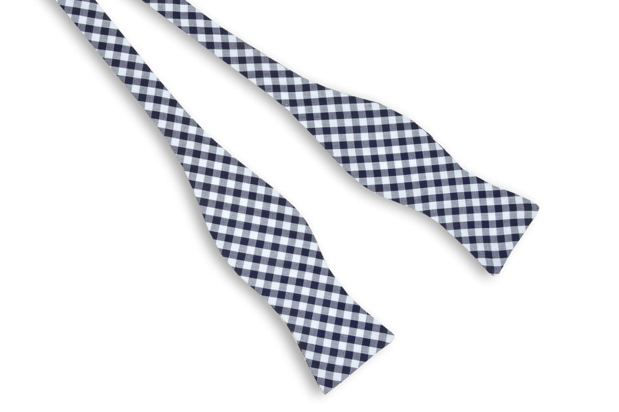 Navy Blue Gingham Bow Tie for Men - Classic Preppy Style Necktie for Weddings, Parties & Formal Events