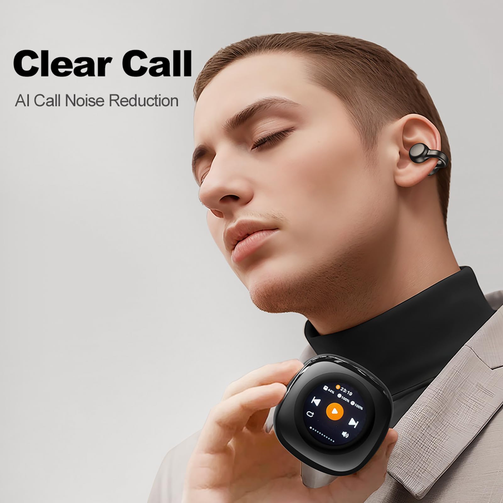 Open Ear Clip On Wireless Bluetooth Earbuds - Bone Conduction Headphones for Workout, Running & Outdoor Activities | Touch Screen Control | Comfortable Ear Cuff Design | 5.4 Bluetooth Technology