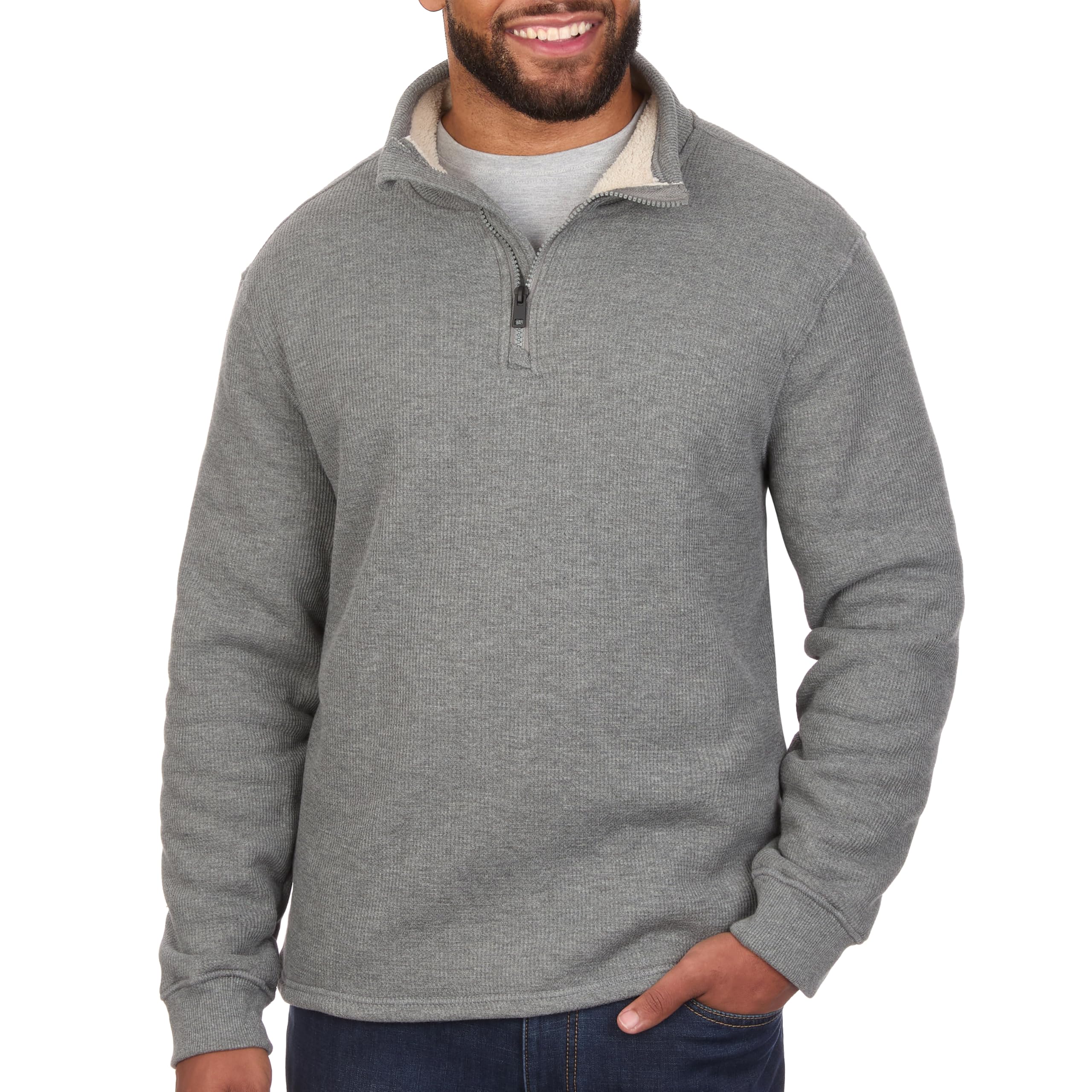 Men's Sherpa Lined Waffle Quarter Zip Mock Neck Pullover - Warm Winter Long Sleeve Shirt for Outdoor Adventures, Hiking, Camping & Casual Wear