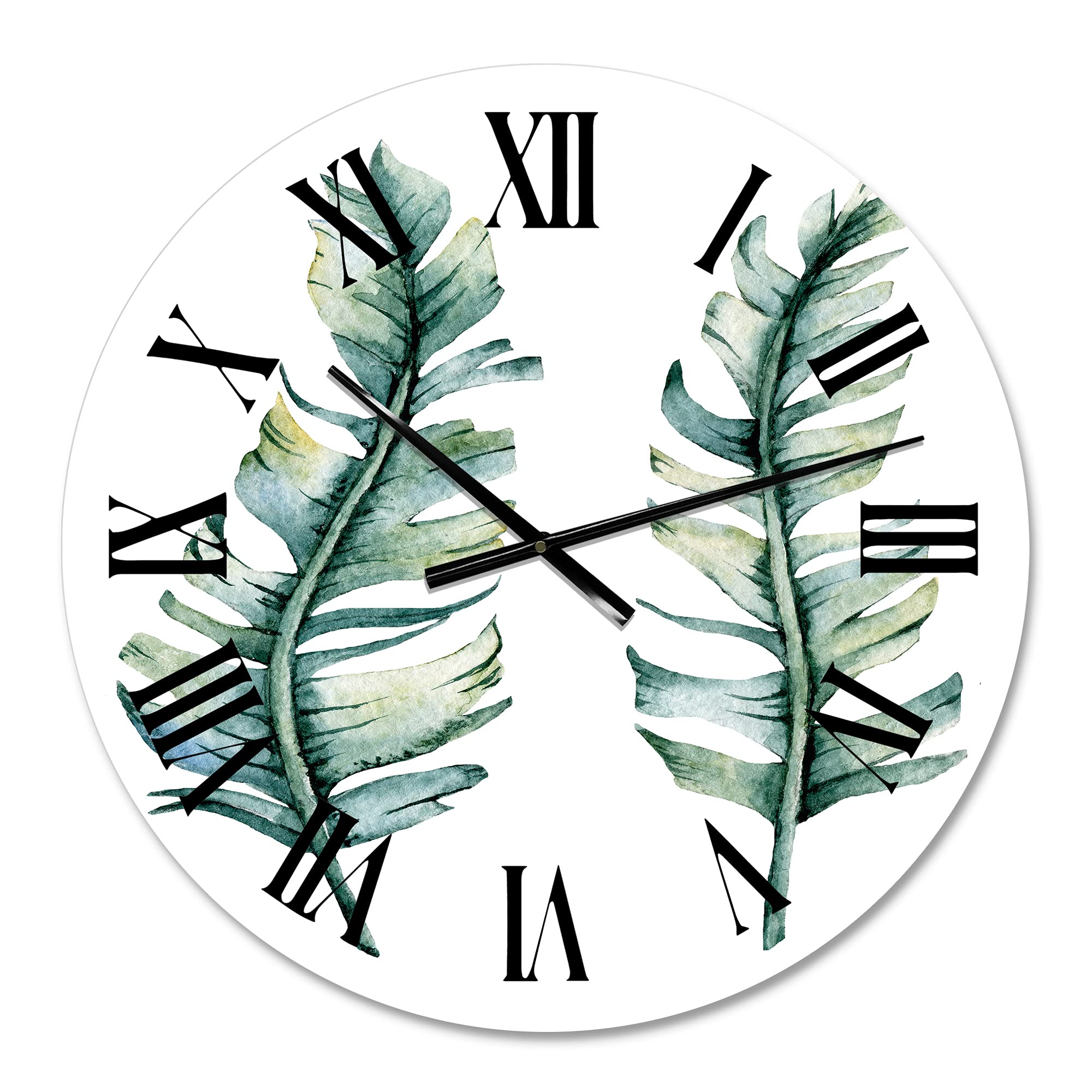 Farmhouse Wall Clock with Tropical Leaves Design - Large Floral & Botanical Wall Decor for Kitchen, Living Room, Bedroom | Perfect for Home, Office & Indoor Spaces
