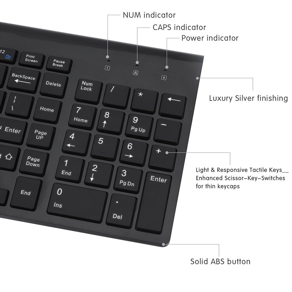 Wireless Keyboard and Mouse Combo with USB-C & USB-A Receiver - Full Size Ergonomic Keyboard & Silent Mouse for PC, Mac, Laptop - Perfect for Office, Gaming & Home Use