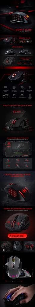 Redragon M913 Impact Elite Wireless Gaming Mouse - 16000 DPI RGB Wired/Wireless Mouse with 16 Programmable Buttons, 45-Hour Battery, Pro Optical Sensor - Perfect for MMO Gaming, FPS, and Professional Esports