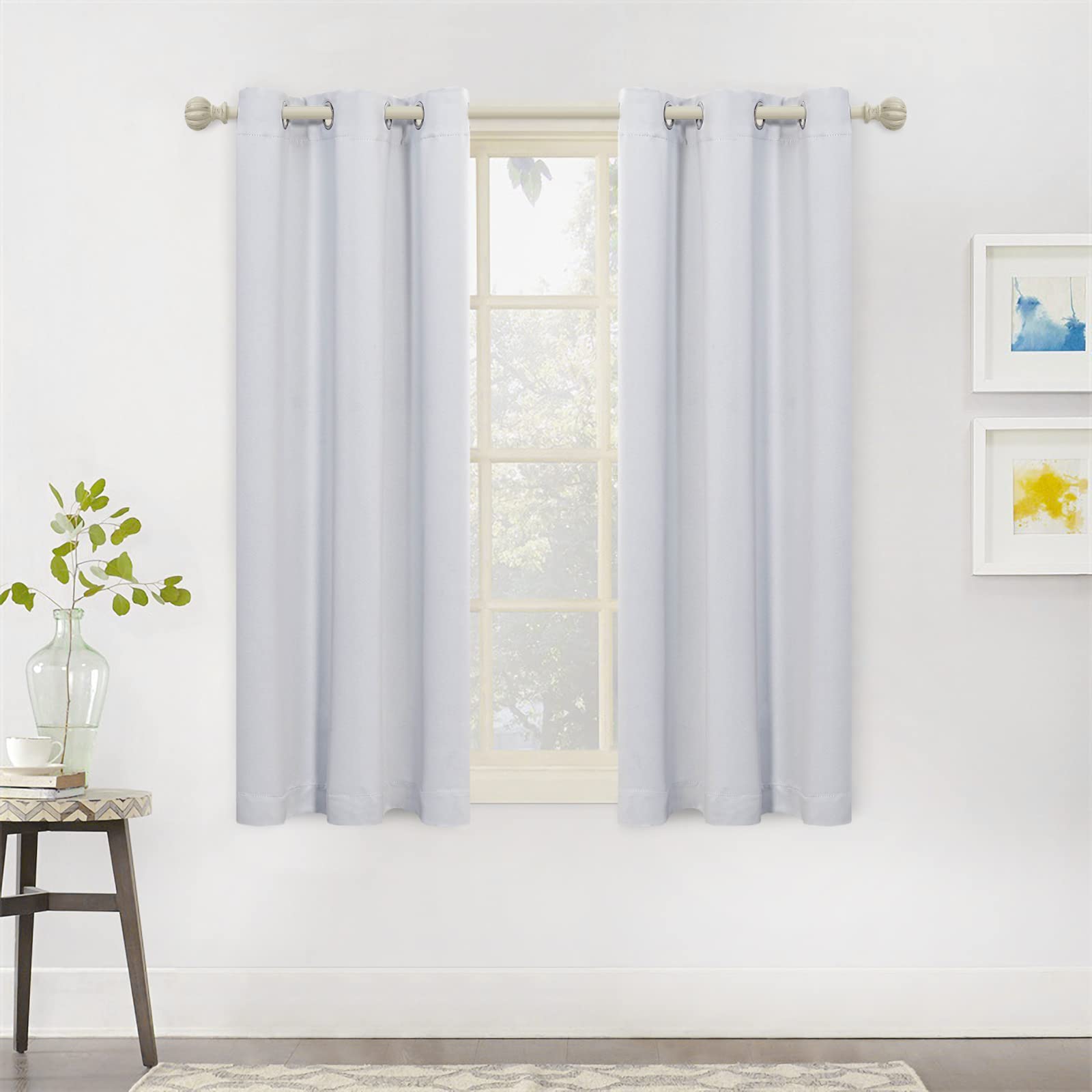 MYSKY HOME 45 Inch White Short Cafe Curtains - Thermal Insulated Blackout Curtain Panel Set with Grommet Top (2 Panels, 52 x 45 Inches) for Small Windows - Perfect for Kitchen, Bedroom & Living Room Room Darkening Coverings