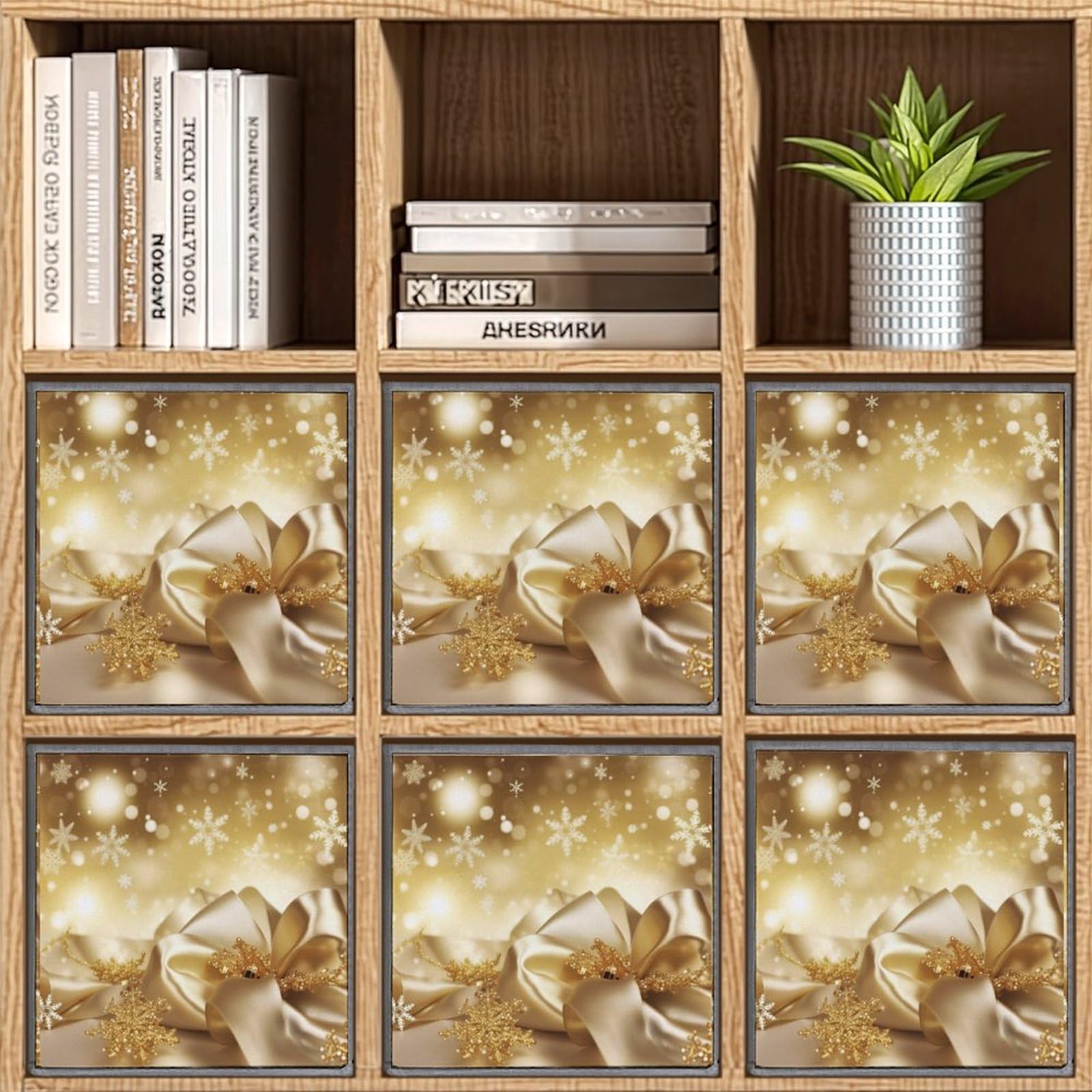 6-Pack Gold Silk Christmas Storage Bins - Collapsible Storage Baskets with Handles, Large Closet Organizer for Clothing & Houseware | Perfect for Holiday Decor Storage, Bedroom Organization & Seasonal Wardrobe Management