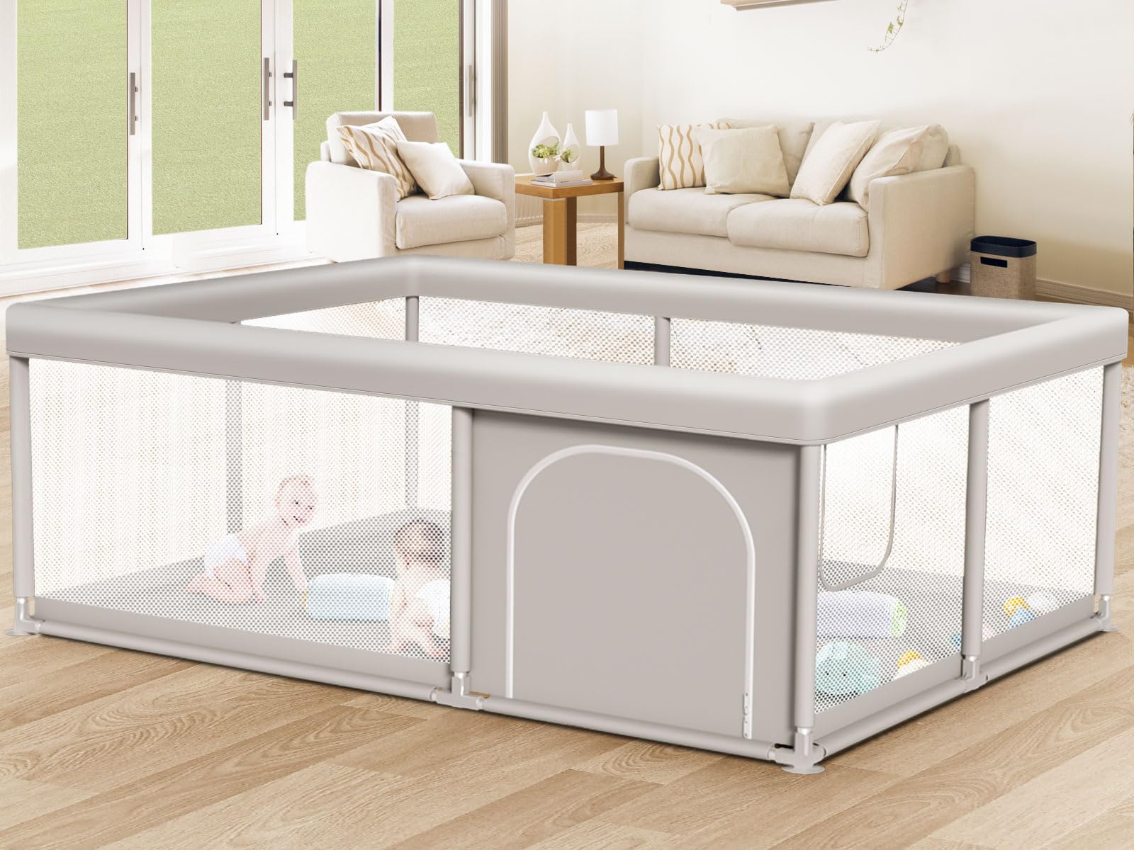 65x50 Inch Large Baby Playpen - Sturdy Safety Play Yard for Babies & Toddlers with Zipper Gates | Indoor & Outdoor Use | Anti-Fall Design for Crawling, Learning & Playtime Activities