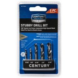 Century Drill & Tool 17905 Stubby Drill Bit Set - Compact & Durable Short Drill Bits for Tight Spaces - Perfect for DIY, Woodworking, Metalworking & Home Repairs
