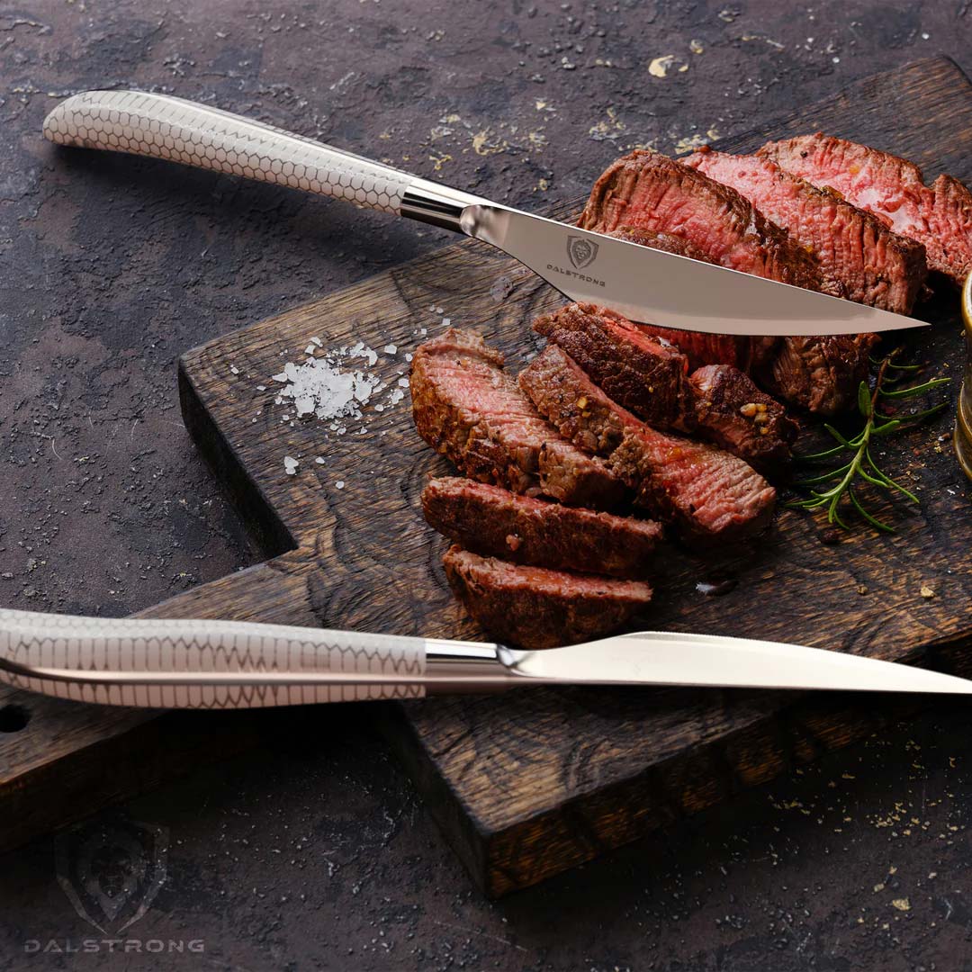 Premium 4-Piece Steak Knife Set - Frost Fire Series with NSF Certification | Dalstrong Professional Kitchen Cutlery | Perfect for Steak Dinners, BBQ Parties & Meat Cutting