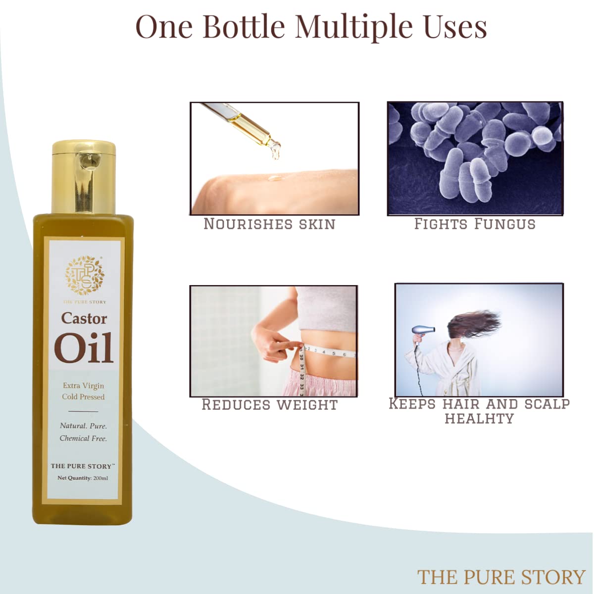 Pure Cold Pressed Castor Oil for Hair Growth & Skin Care - 100% Natural, Unrefined, Hexane-Free - Promotes Healthy Hair, Eyelashes & Eyebrows - Ideal for Dry Skin, Scalp Massage & DIY Beauty Treatments (200ml) - Perfect for Daily Hair Care & Natural Skincare Routine